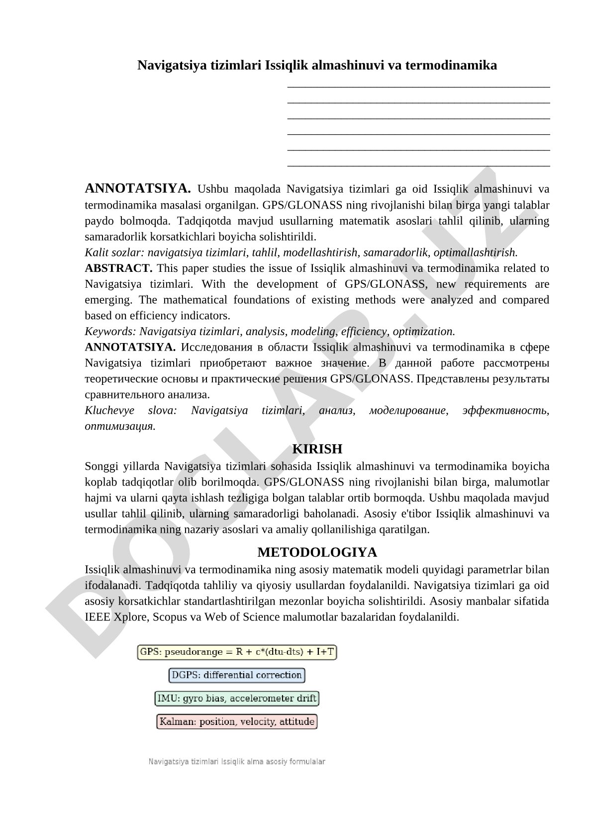 Navigatsiya tizimlari Issiqlik almashinuvi va termodinamika