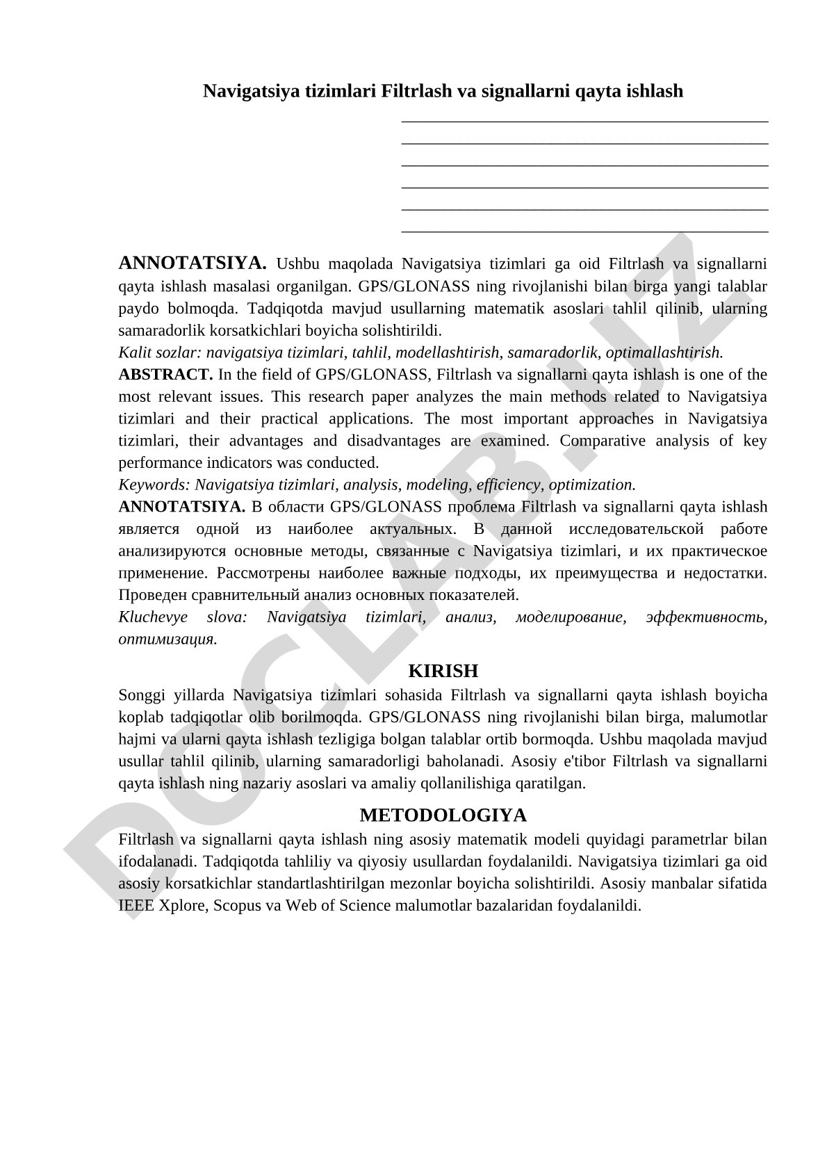Navigatsiya tizimlari Filtrlash va signallarni qayta ishlash