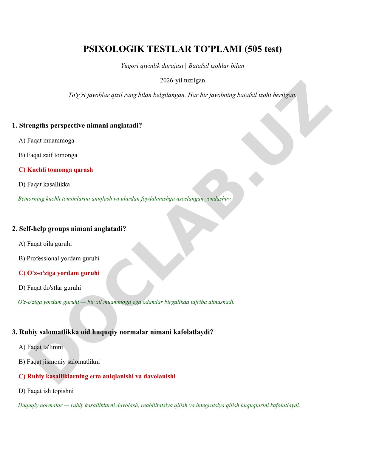 Psixologik testlar to'plami (505 test)