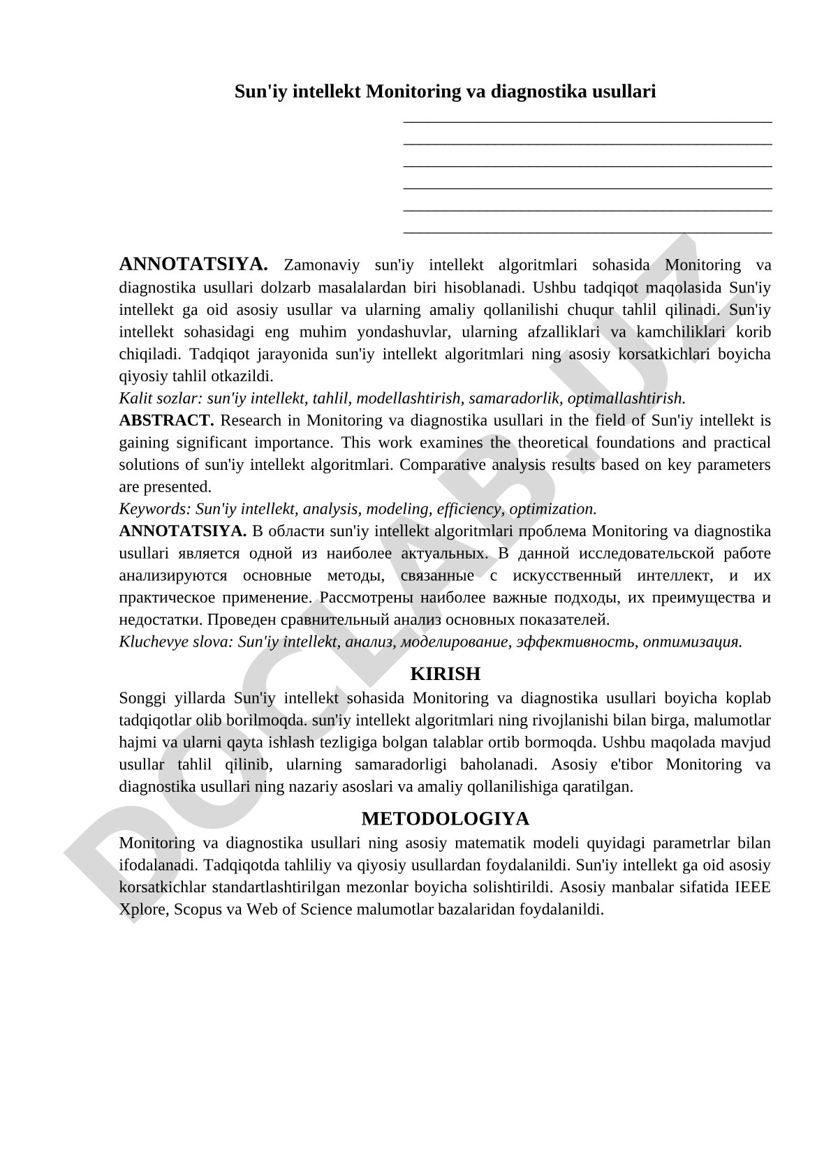 Sun'iy intellekt Monitoring va diagnostika usullari