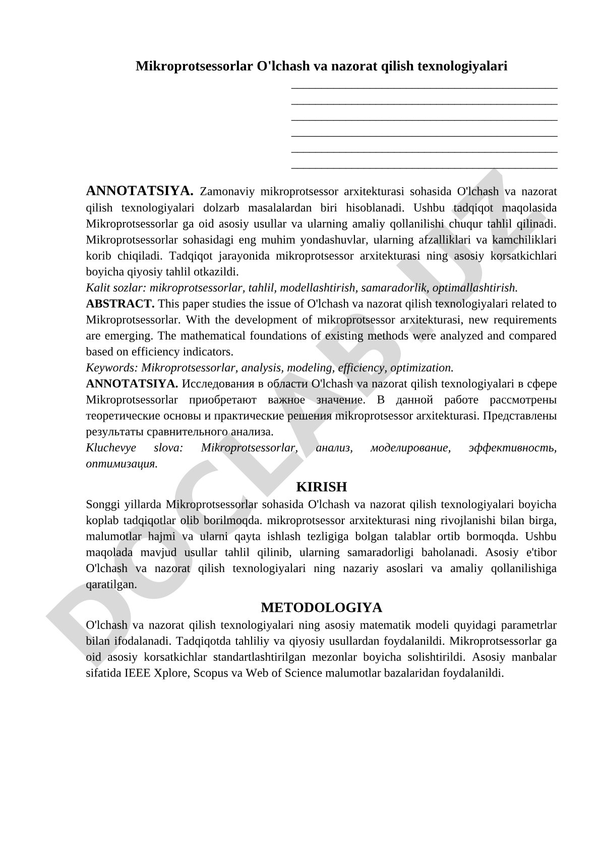 Mikroprotsessorlarda o'lchash va nazorat qilish texnologiyalari