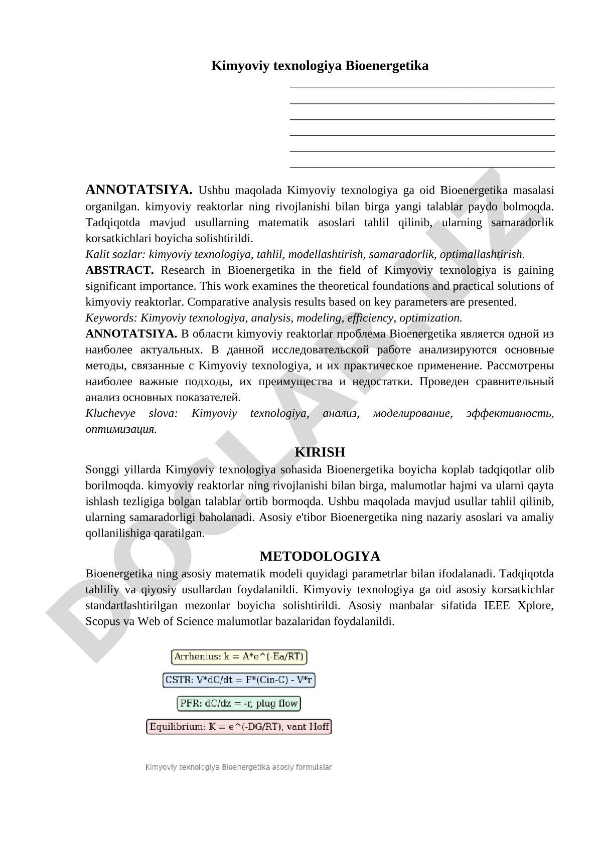 Kimyoviy texnologiya Bioenergetika
