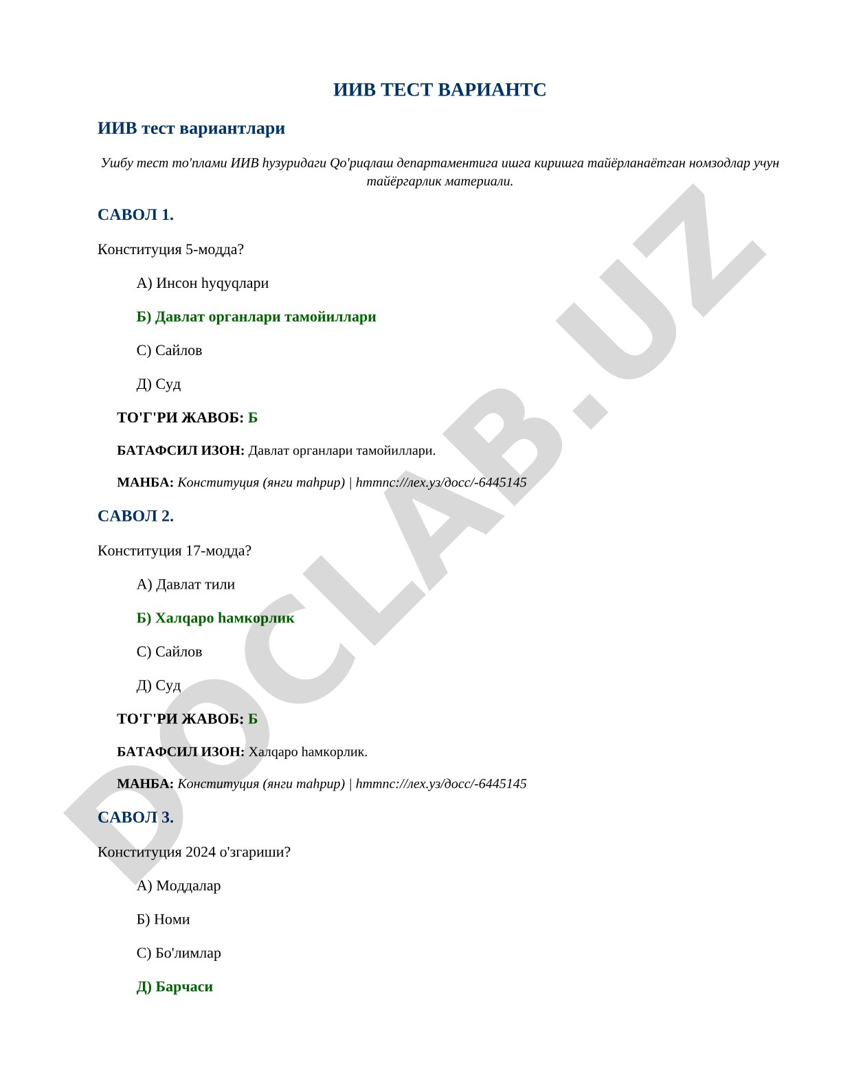 IIV test variantlari