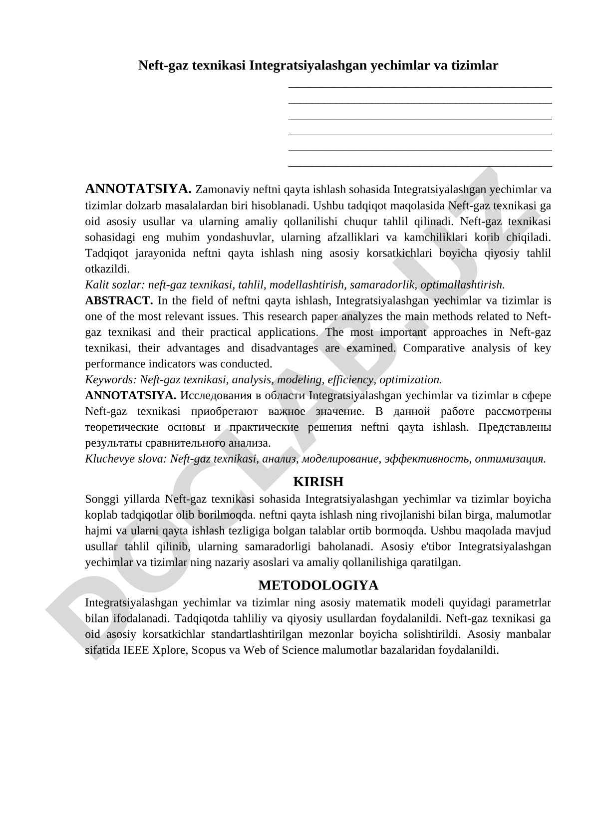 Neft-gaz texnikasi Integratsiyalashgan yechimlar va tizimlar