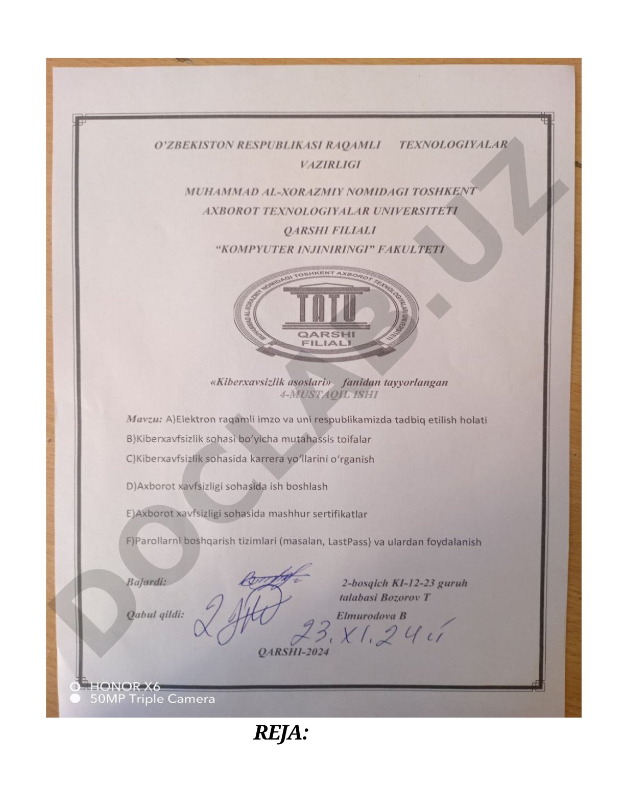 Elektron raqamli imzo va uni respublikamizda tadbiq etilish holati