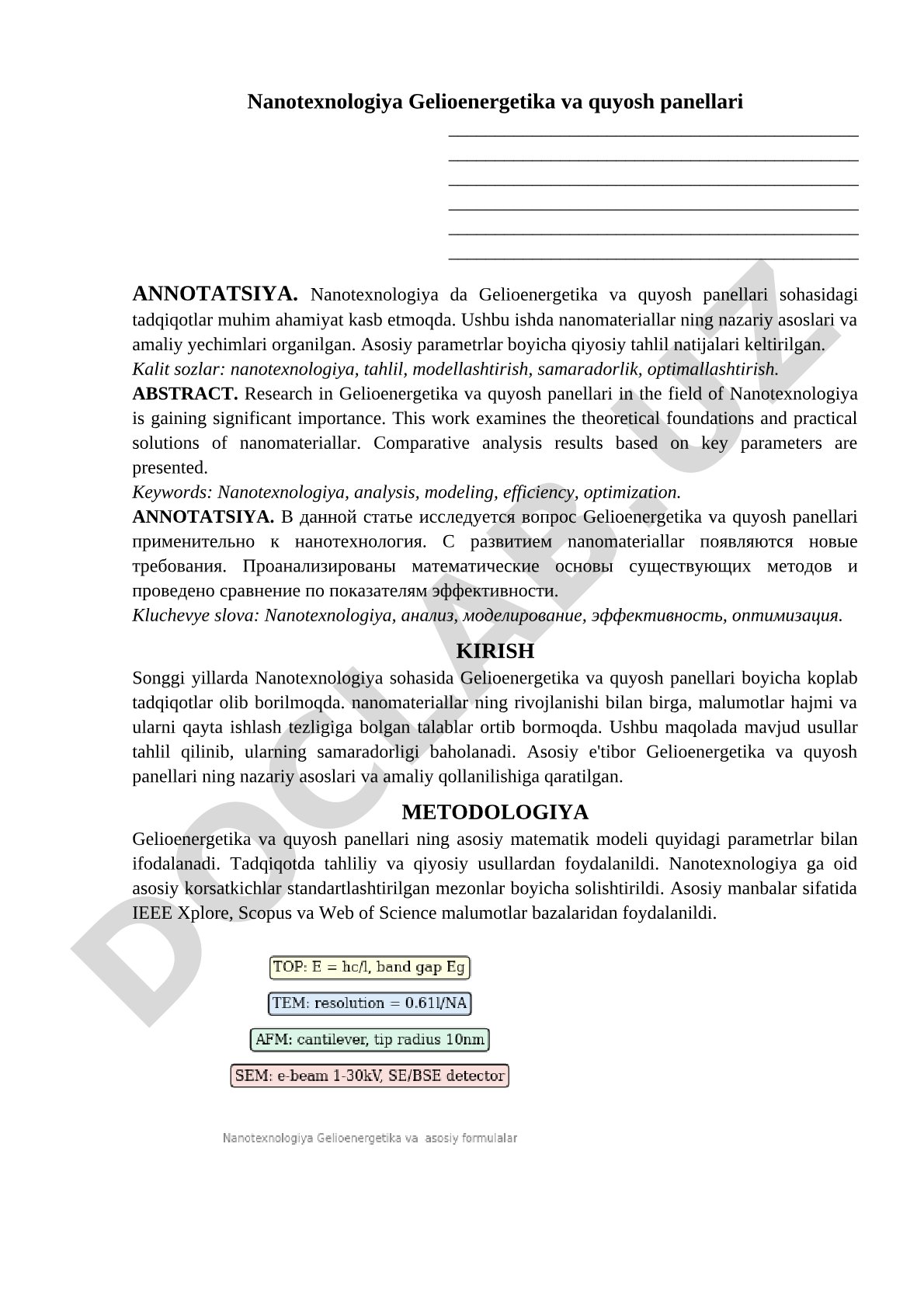 Nanotexnologiya Gelioenergetika va quyosh panellari