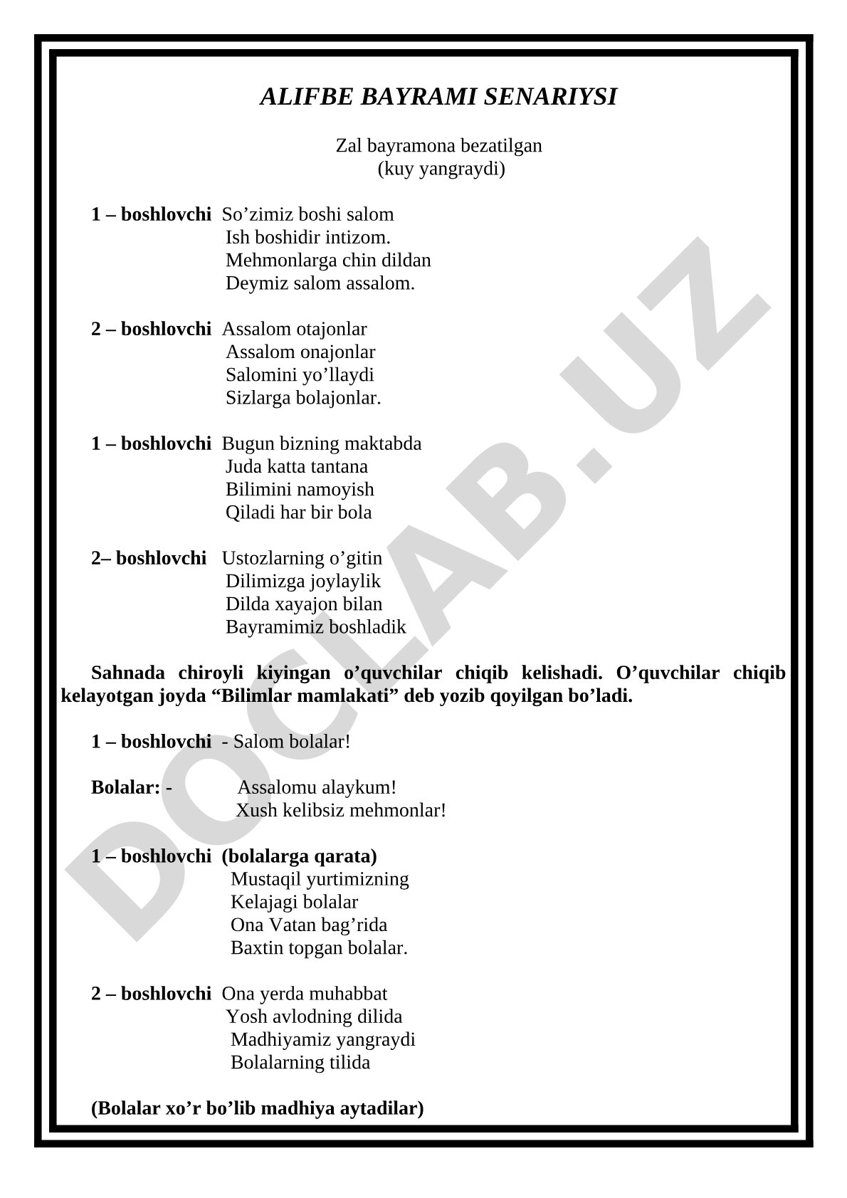 Alifbe bayrami senariysi