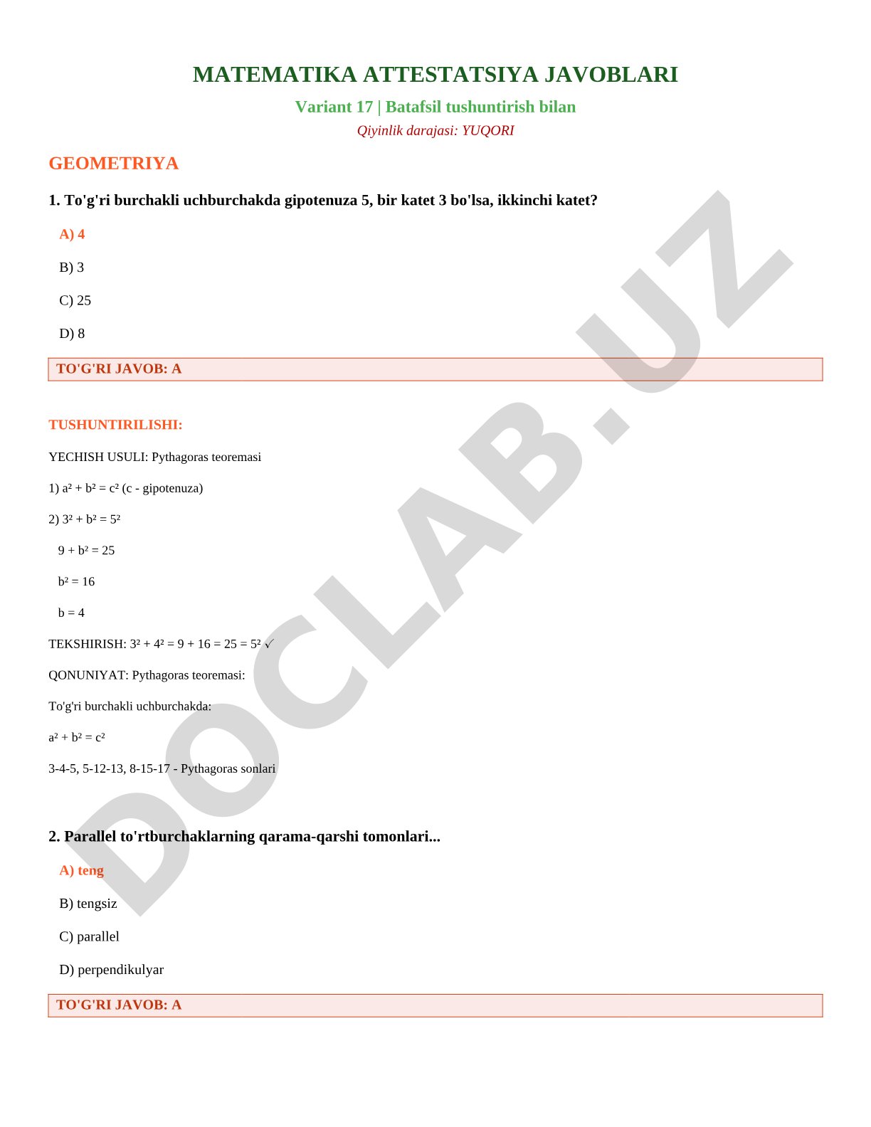 Matematika attestatsiya javoblari (17-variant)