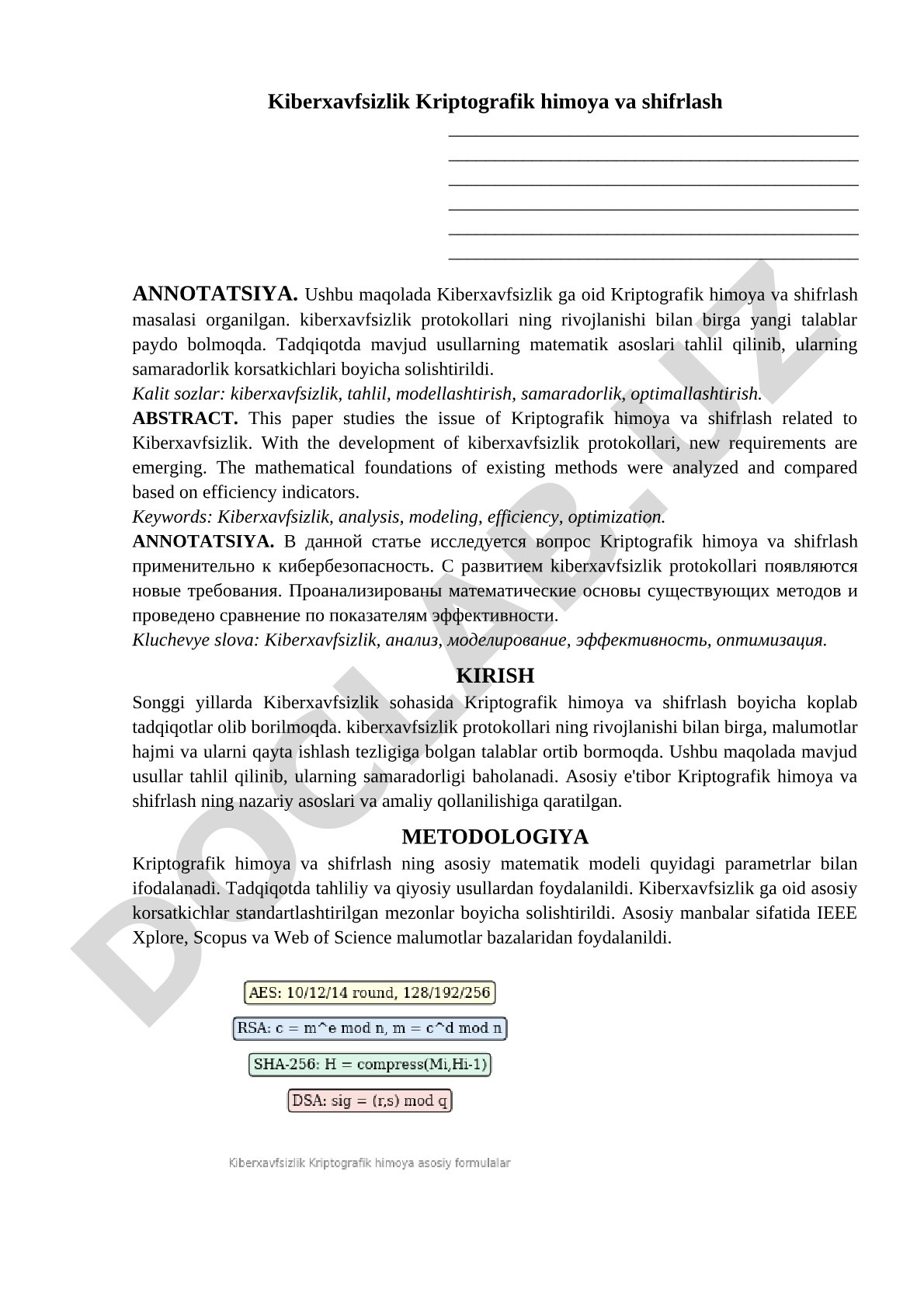 Kiberxavfsizlik Kriptografik himoya va shifrlash