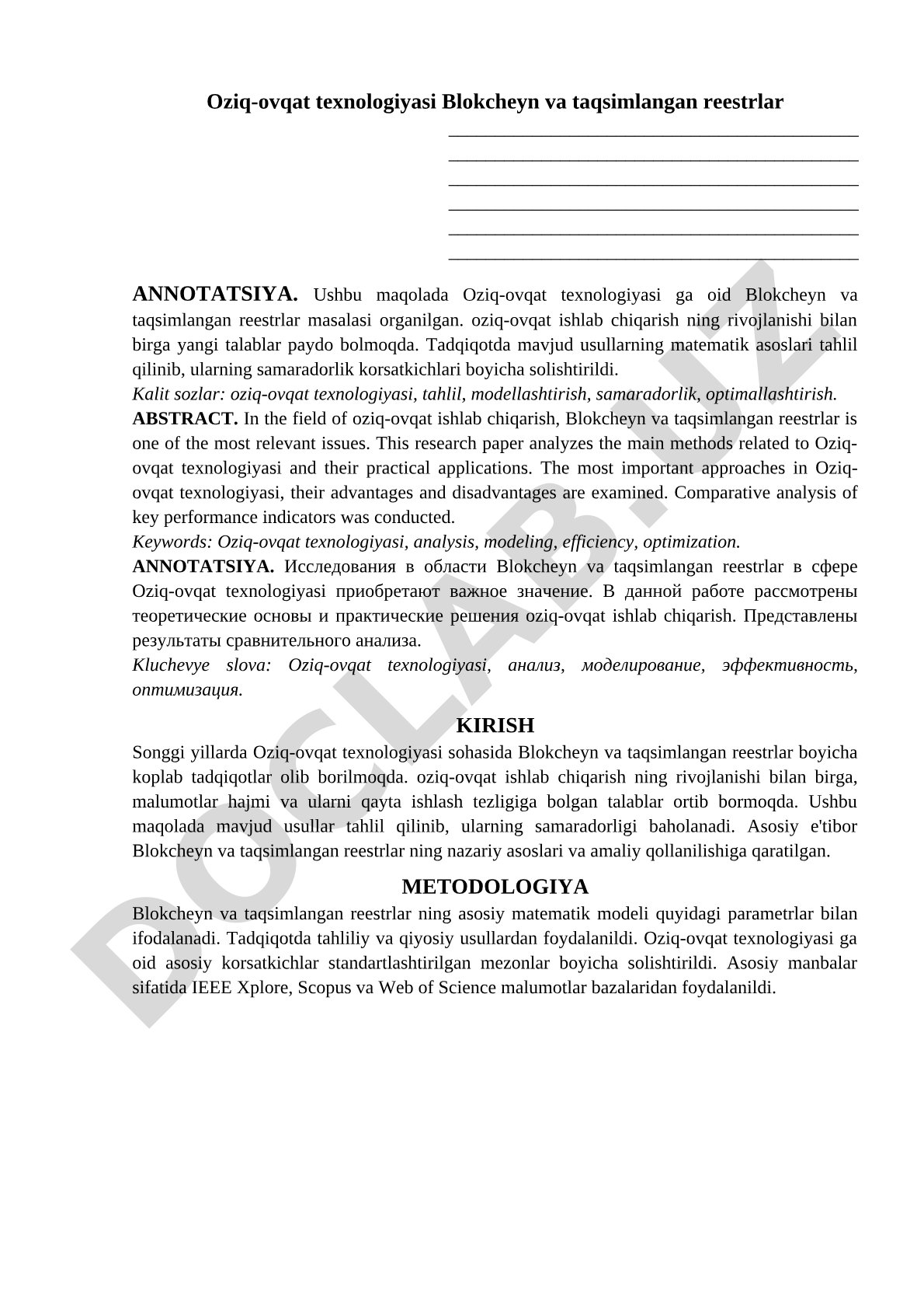 Oziq-ovqat texnologiyasi Blokcheyn va taqsimlangan reestrlar