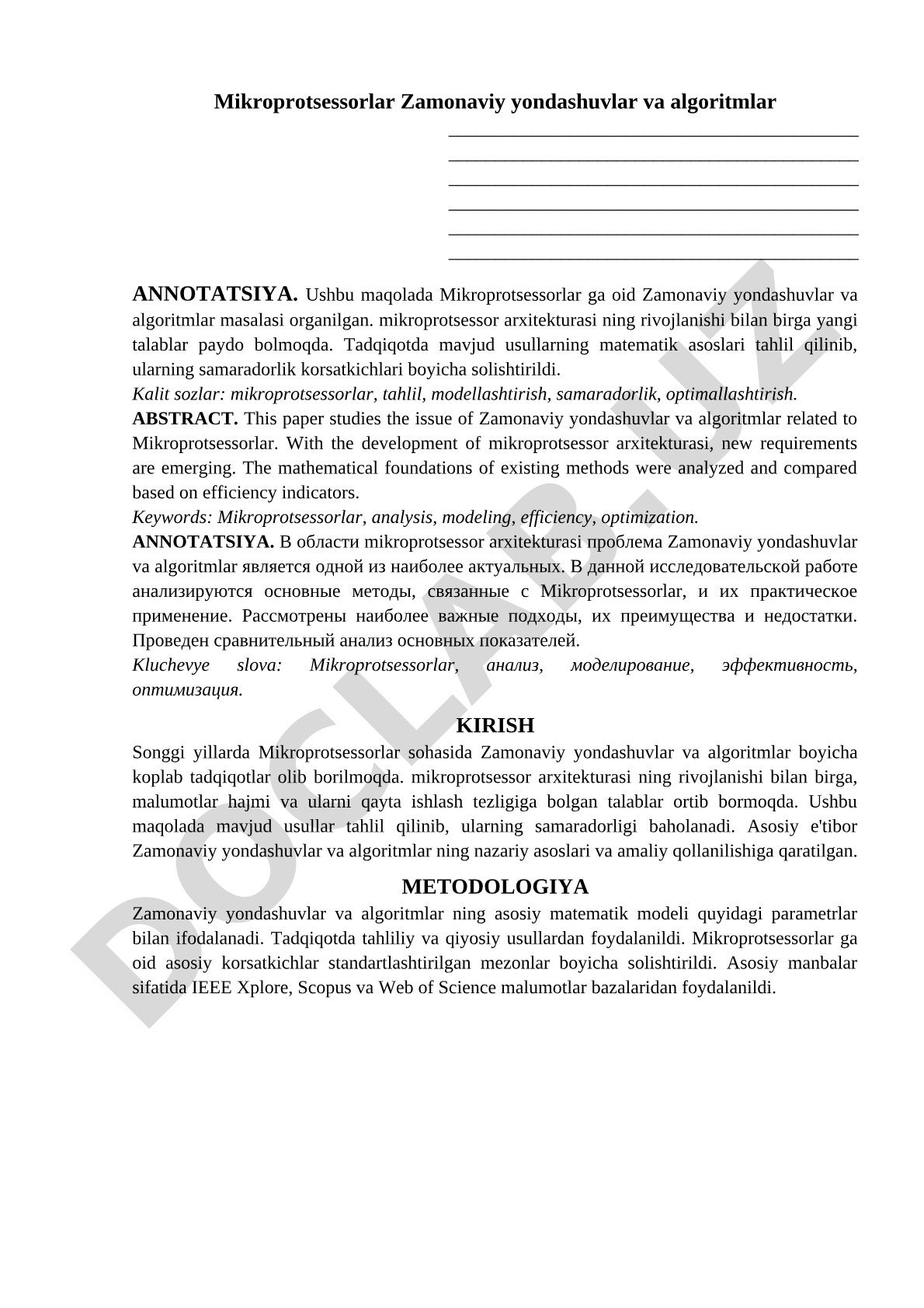 Mikroprotsessorlar Zamonaviy yondashuvlar va algoritmlar