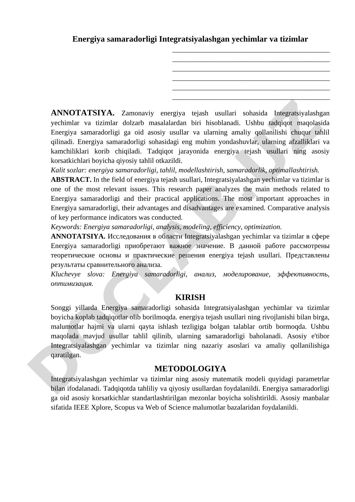 Energiya samaradorligi Integratsiyalashgan yechimlar va tizimlar