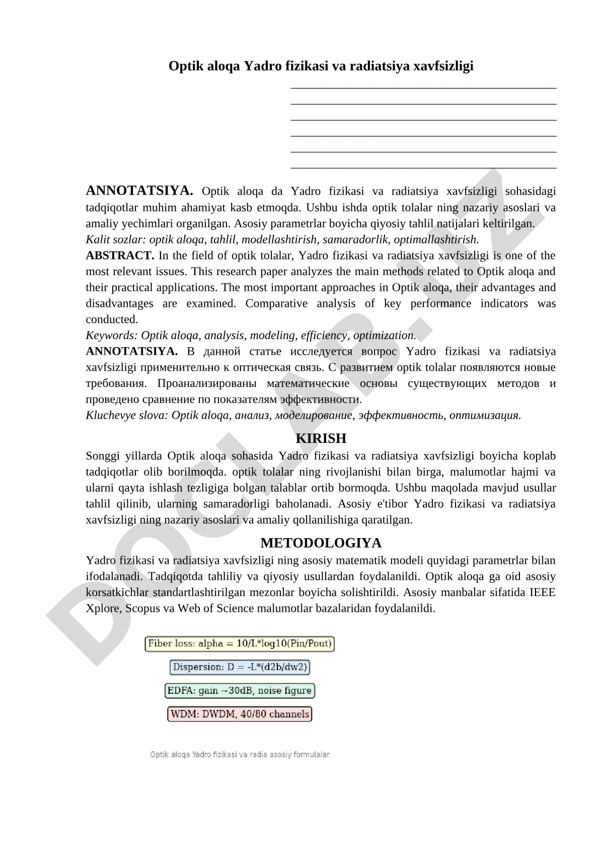 Optik aloqa va yadro fizikasi radiatsiya xavfsizligi