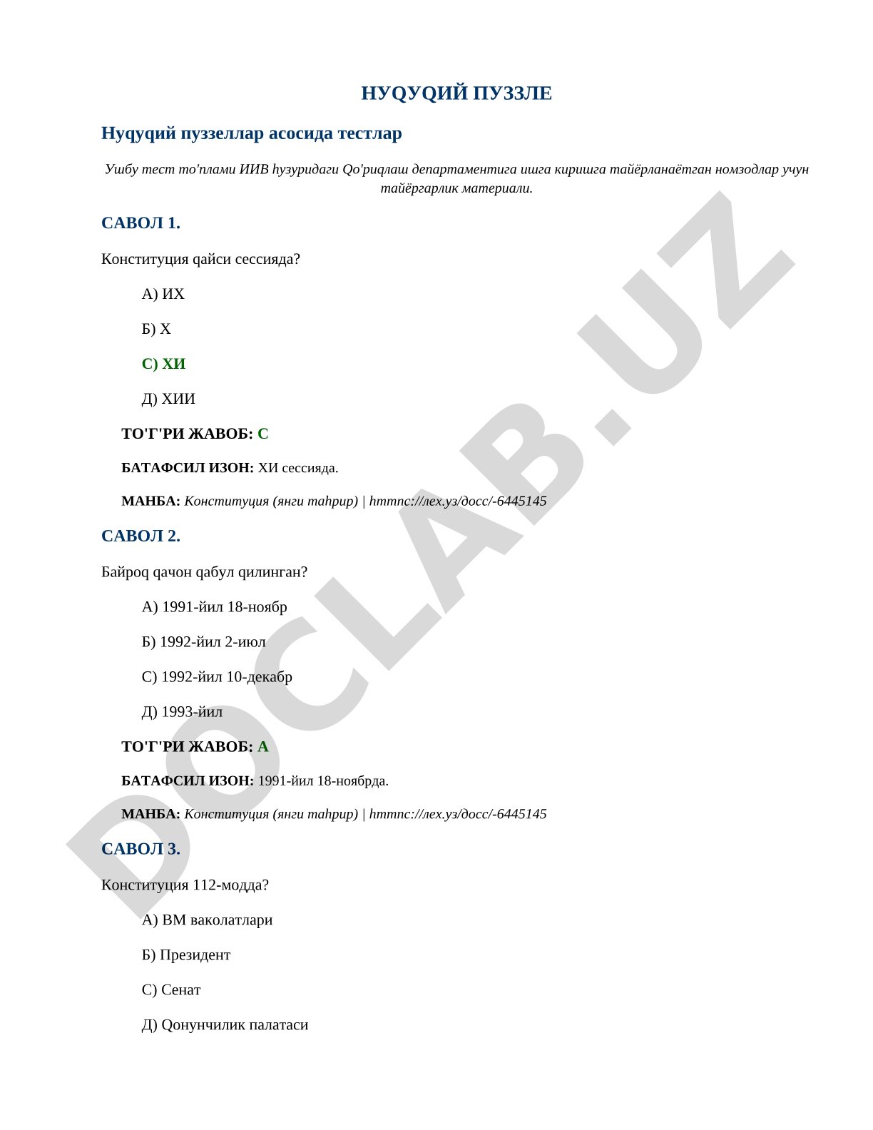 Huquqiy puzzlar asosida testlar
