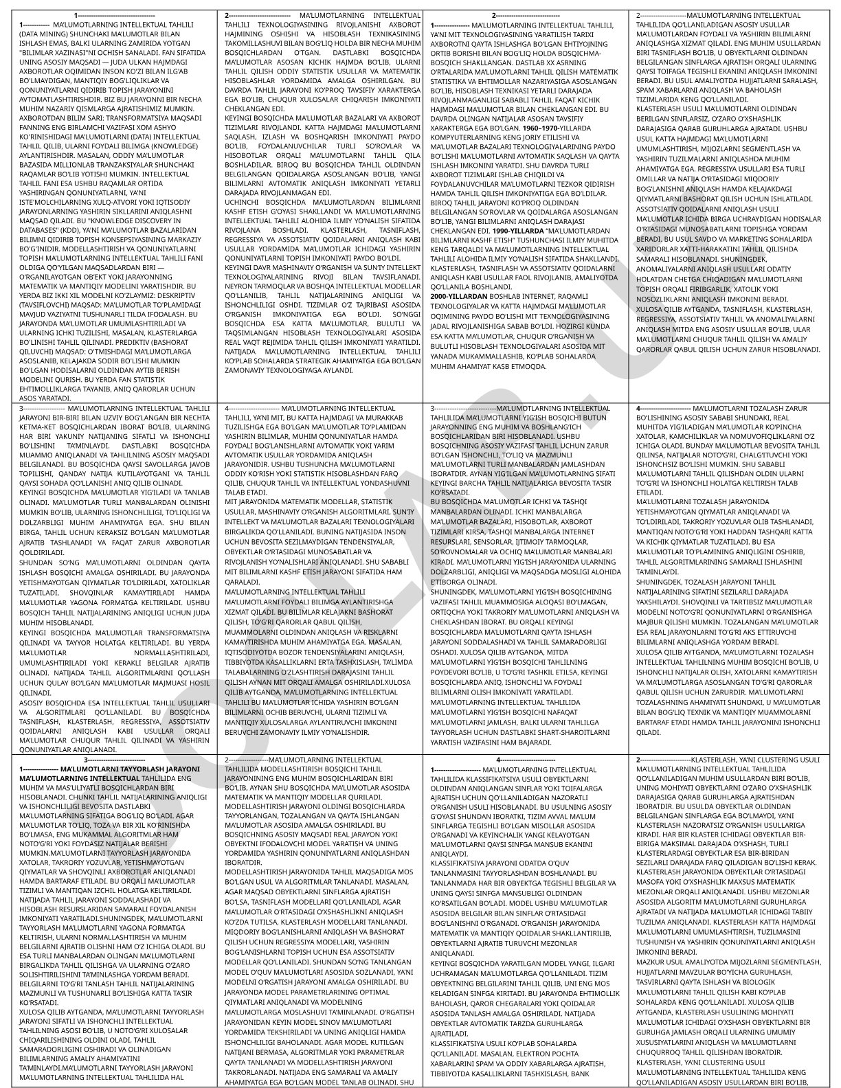 MA'LUMOTLARNING INTELLEKTUAL TAHLILI (DATA MINING)