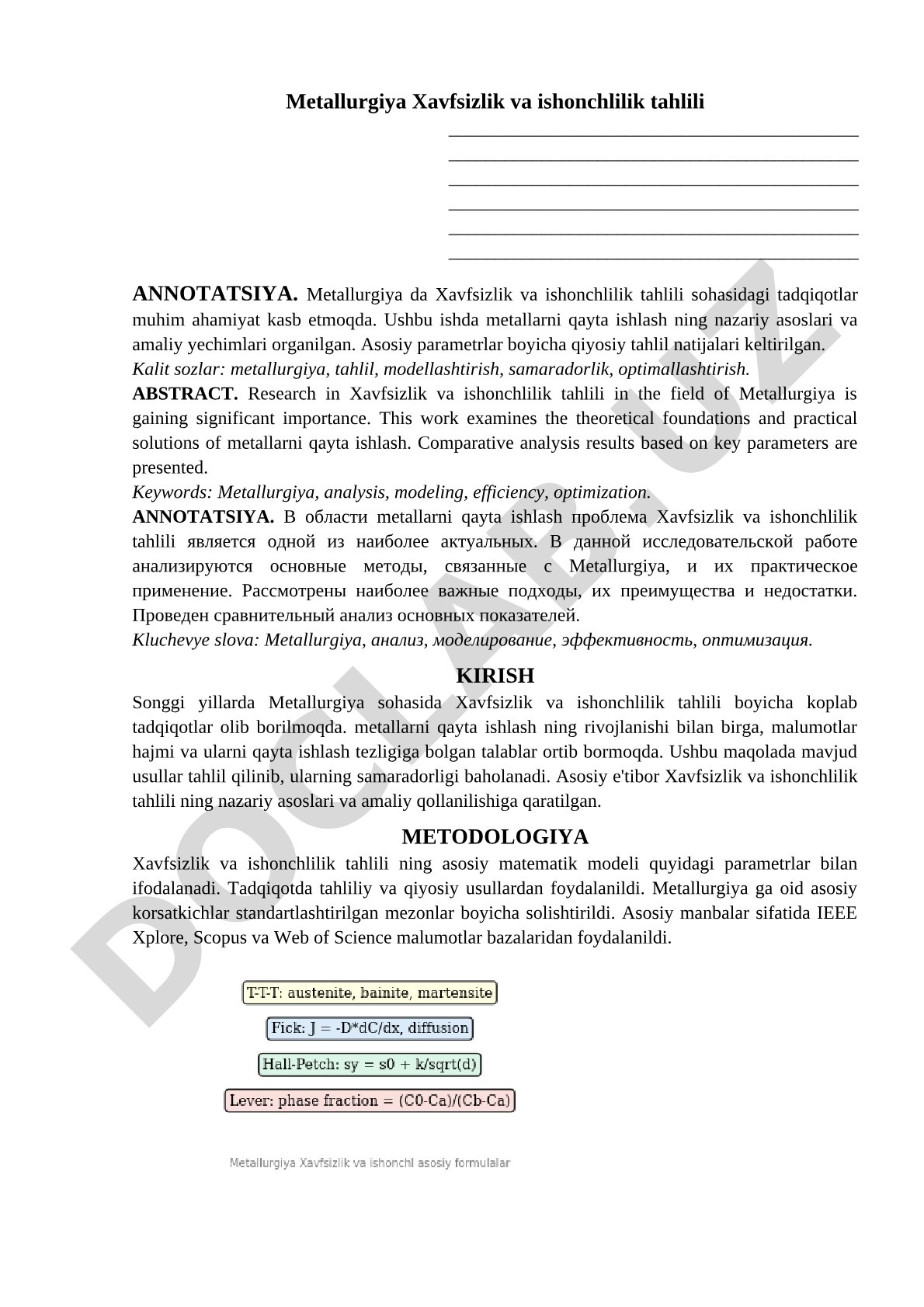 Metallurgiya Xavfsizlik va ishonchlilik tahlili