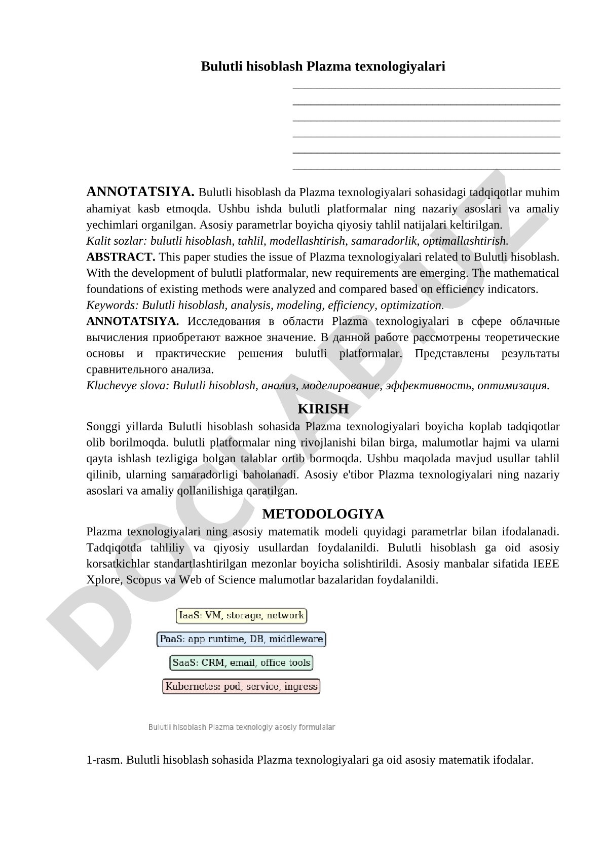 Bulutli hisoblash Plazma texnologiyalari