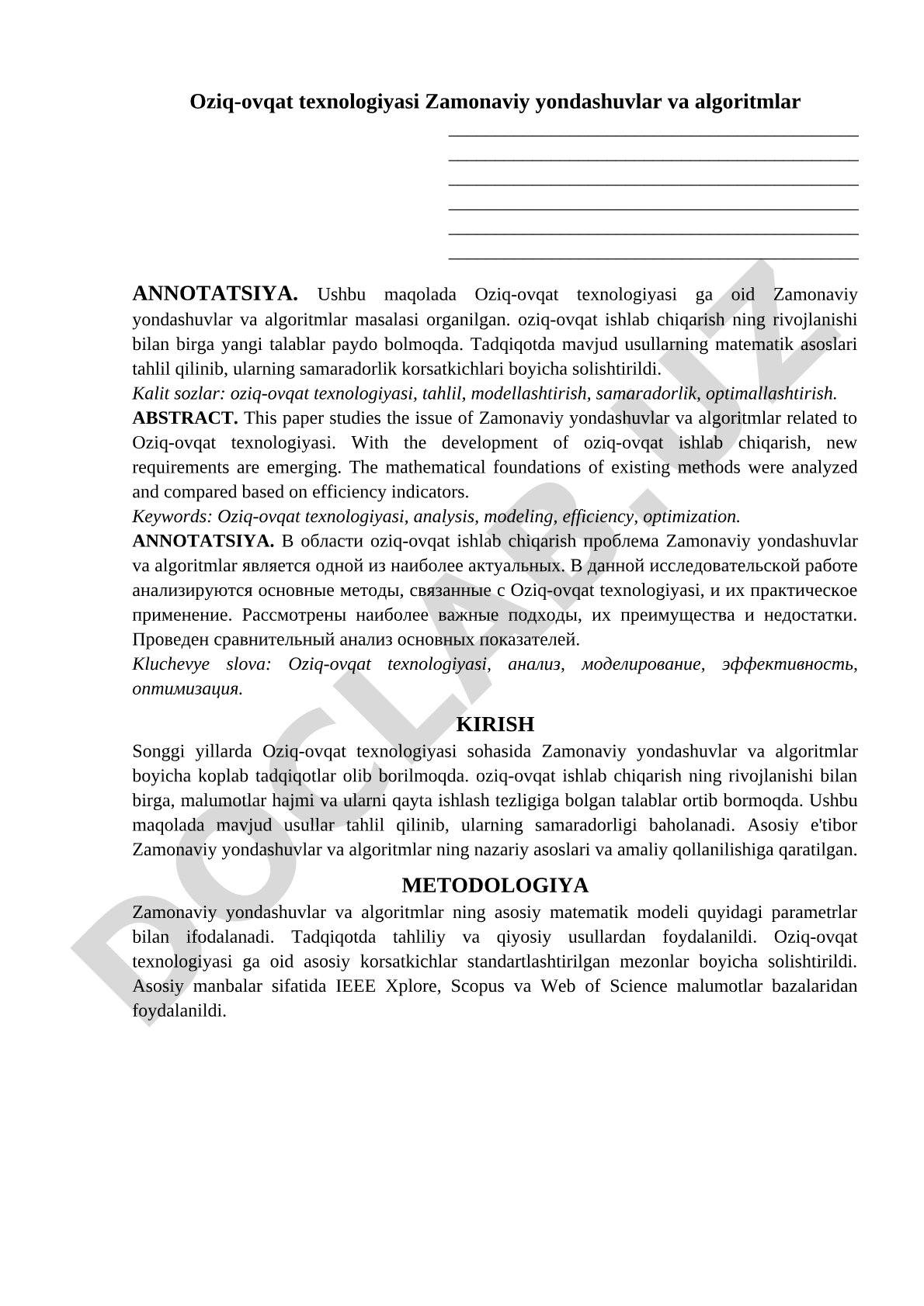Oziq-ovqat texnologiyasi Zamonaviy yondashuvlar va algoritmlar