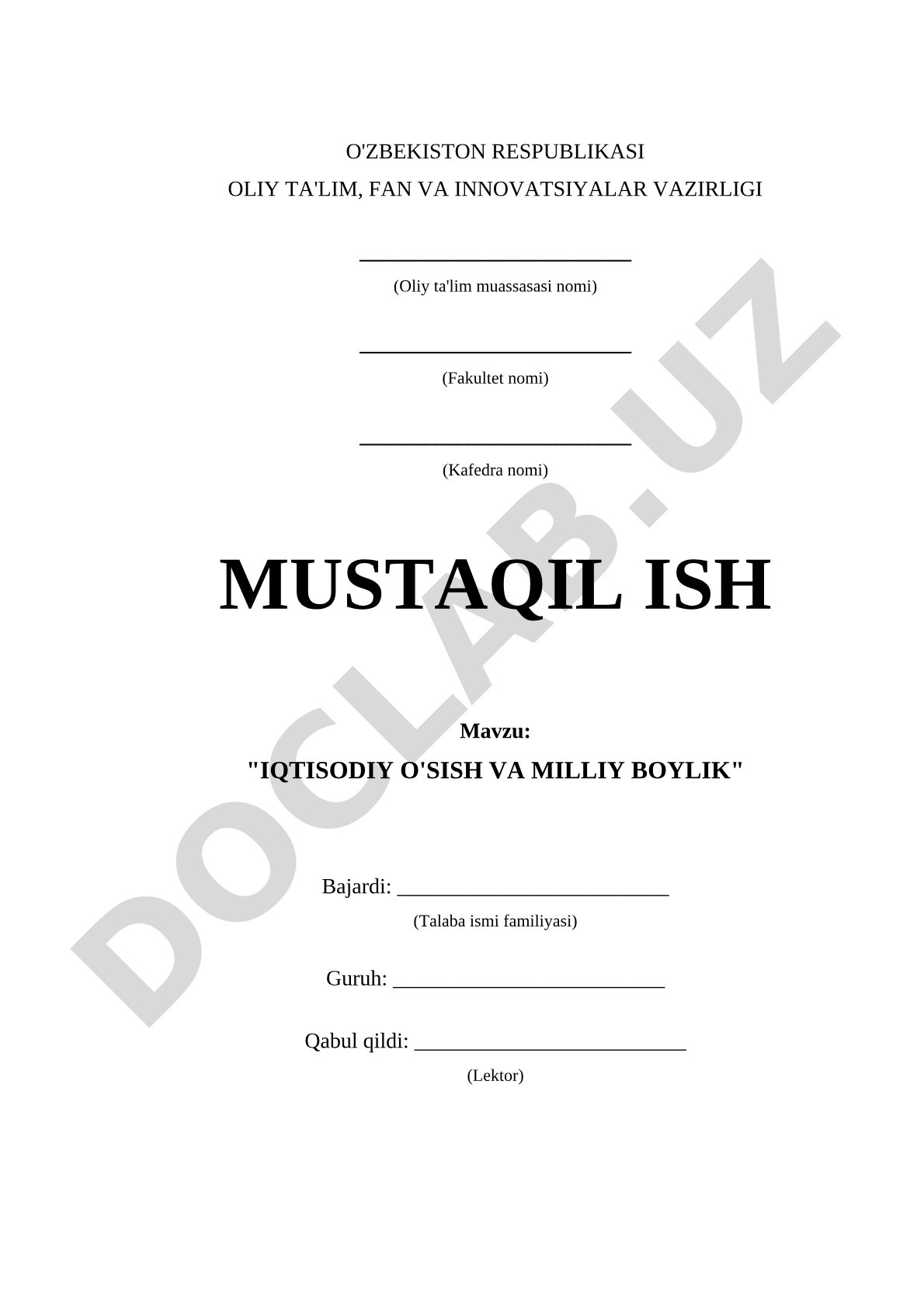 Iqtisodiy o'sish va milliy boylik