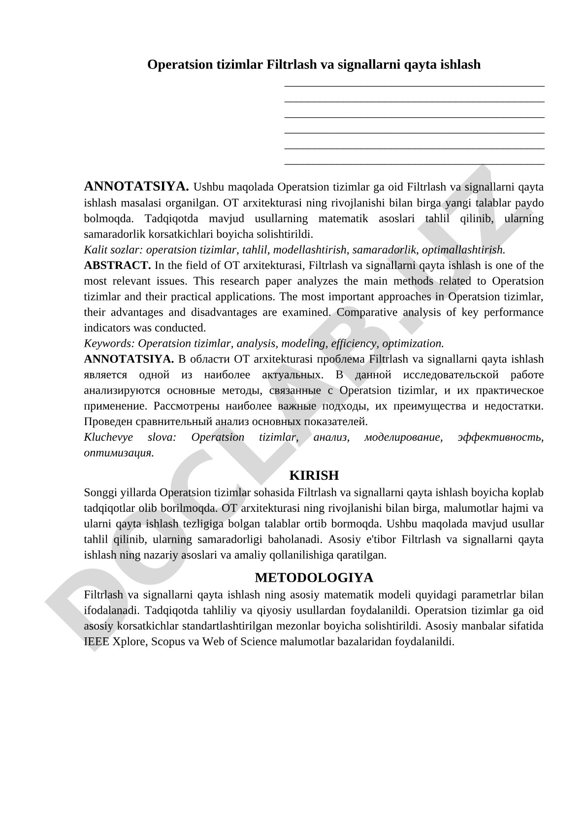 Operatsion tizimlarda filtrlash va signallarni qayta ishlash