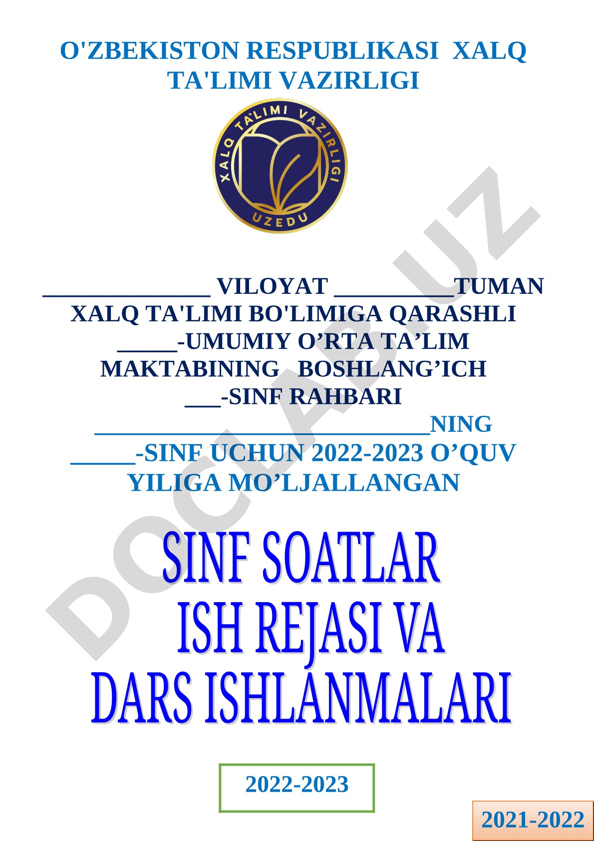 2022-2023 o'quv yili sinf rahbari faoliyati rejasi