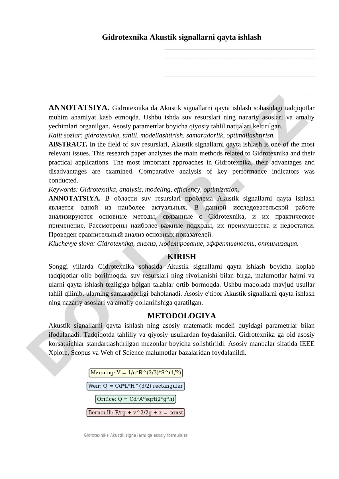 Gidrotexnika Akustik signallarni qayta ishlash