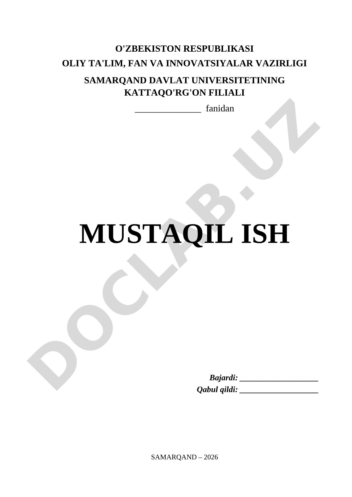 Samarqand davlat universiteti Kattaqo‘rg‘on filiali mustaqil ishi