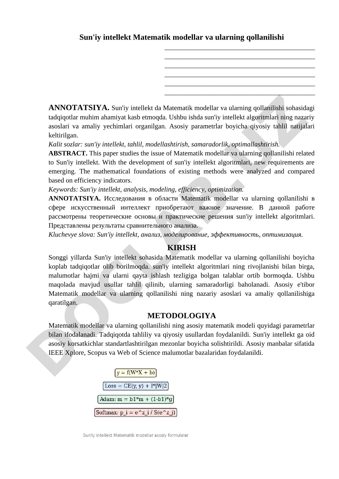 Sun'iy intellekt Matematik modellar va ularning qollanilishi