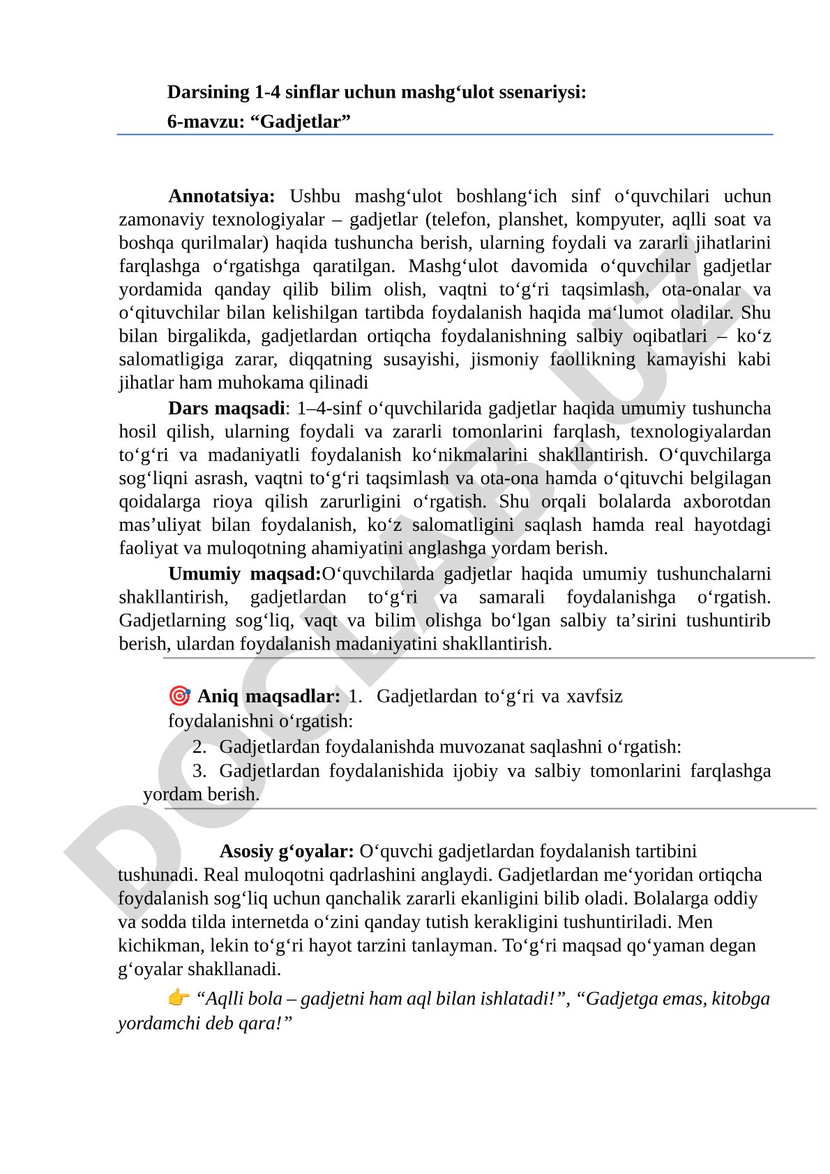 Gadjetlar haqida tushuncha va ulardan to'g'ri foydalanish