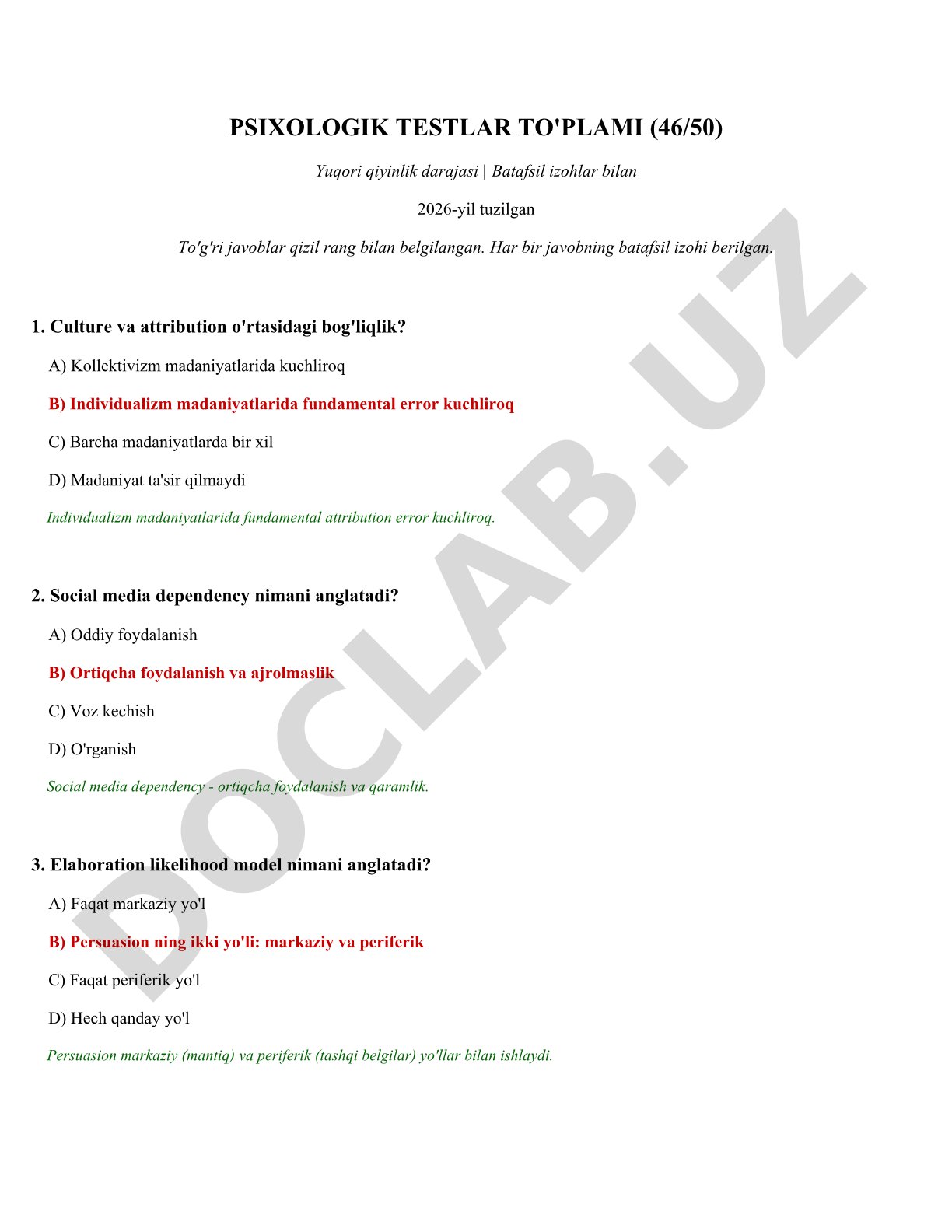 Psixologik testlar to'plami