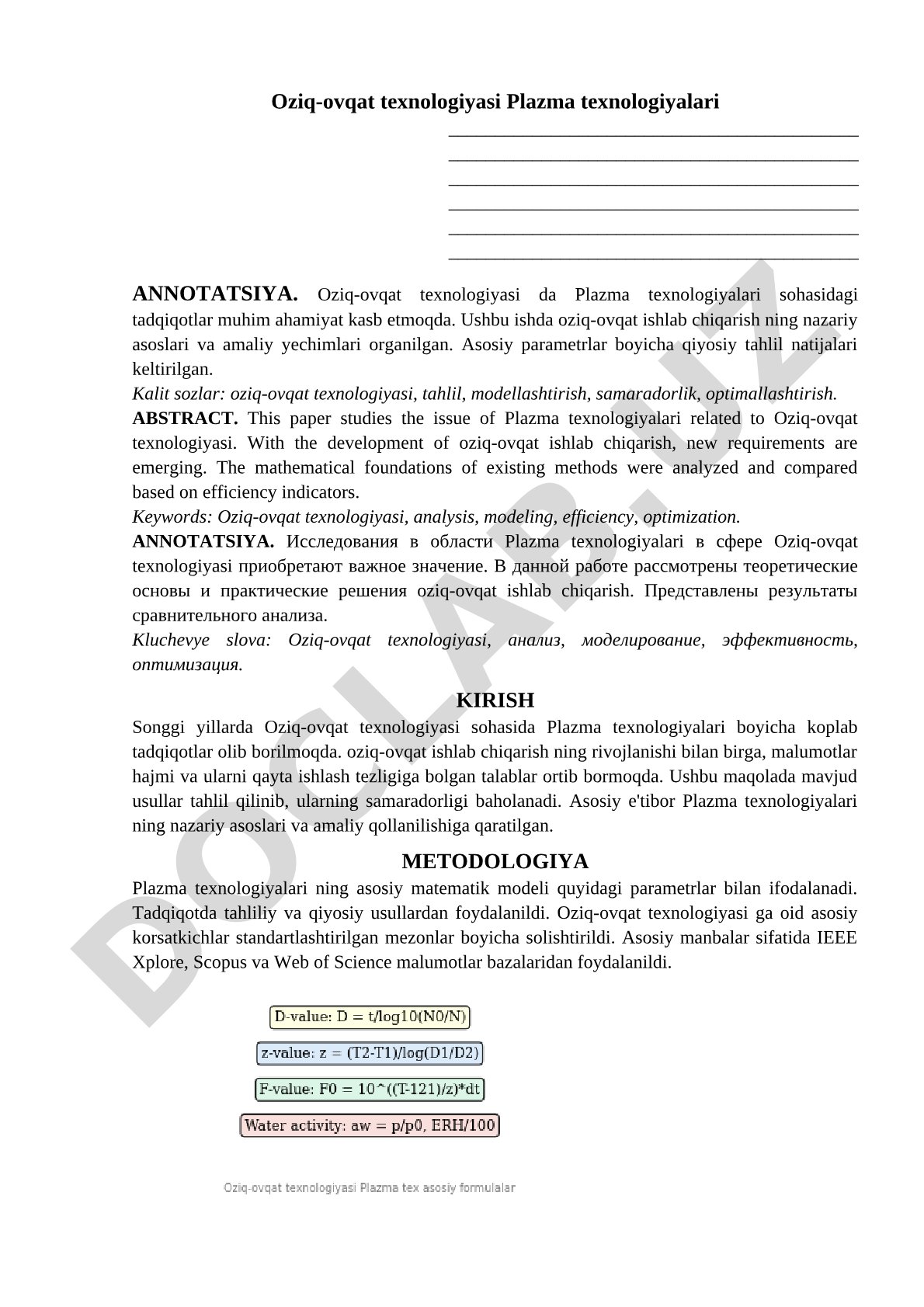 Oziq-ovqat texnologiyasi Plazma texnologiyalari