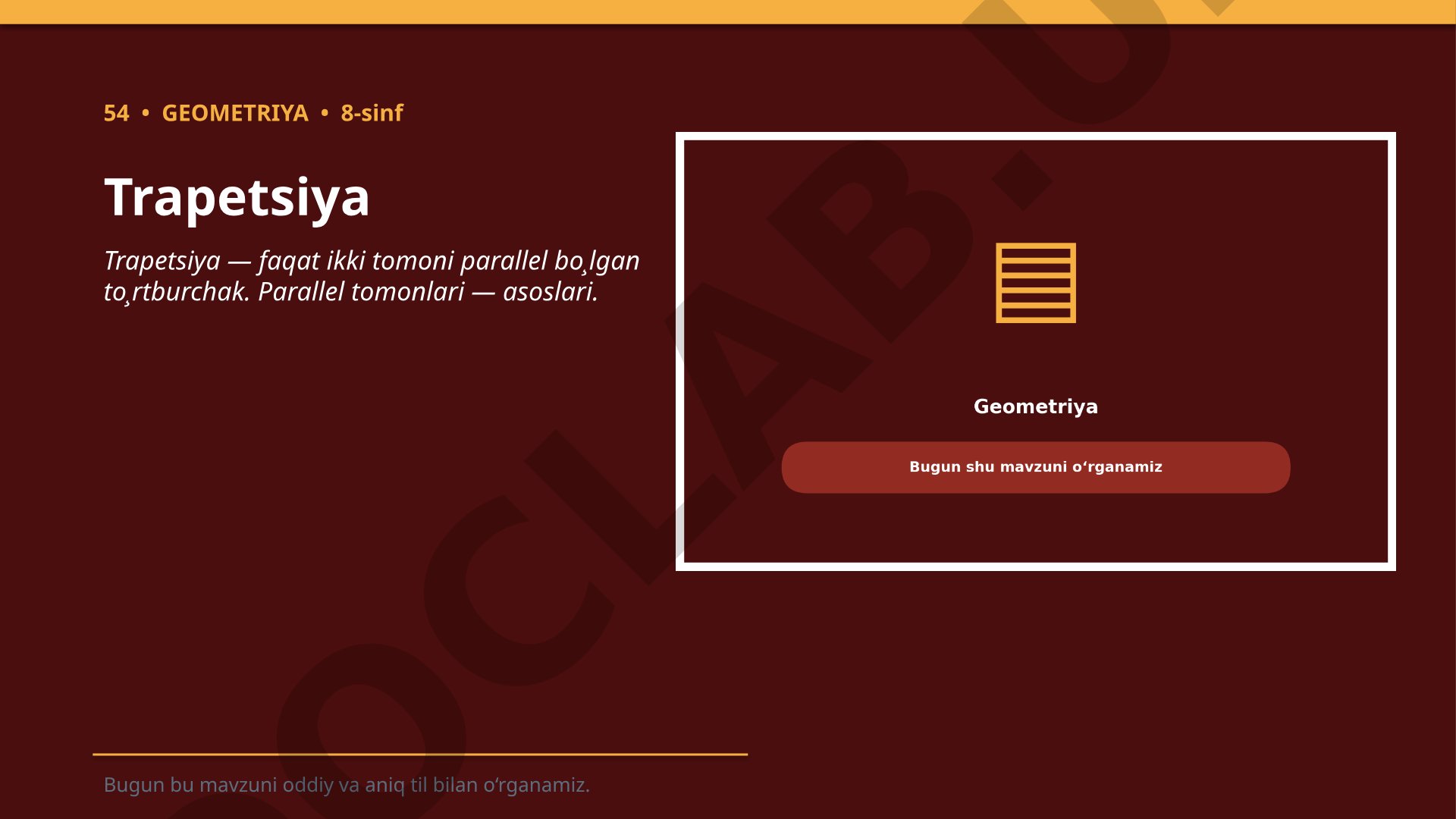 Trapetsiya: ta'rifi, formulalari va misollar
