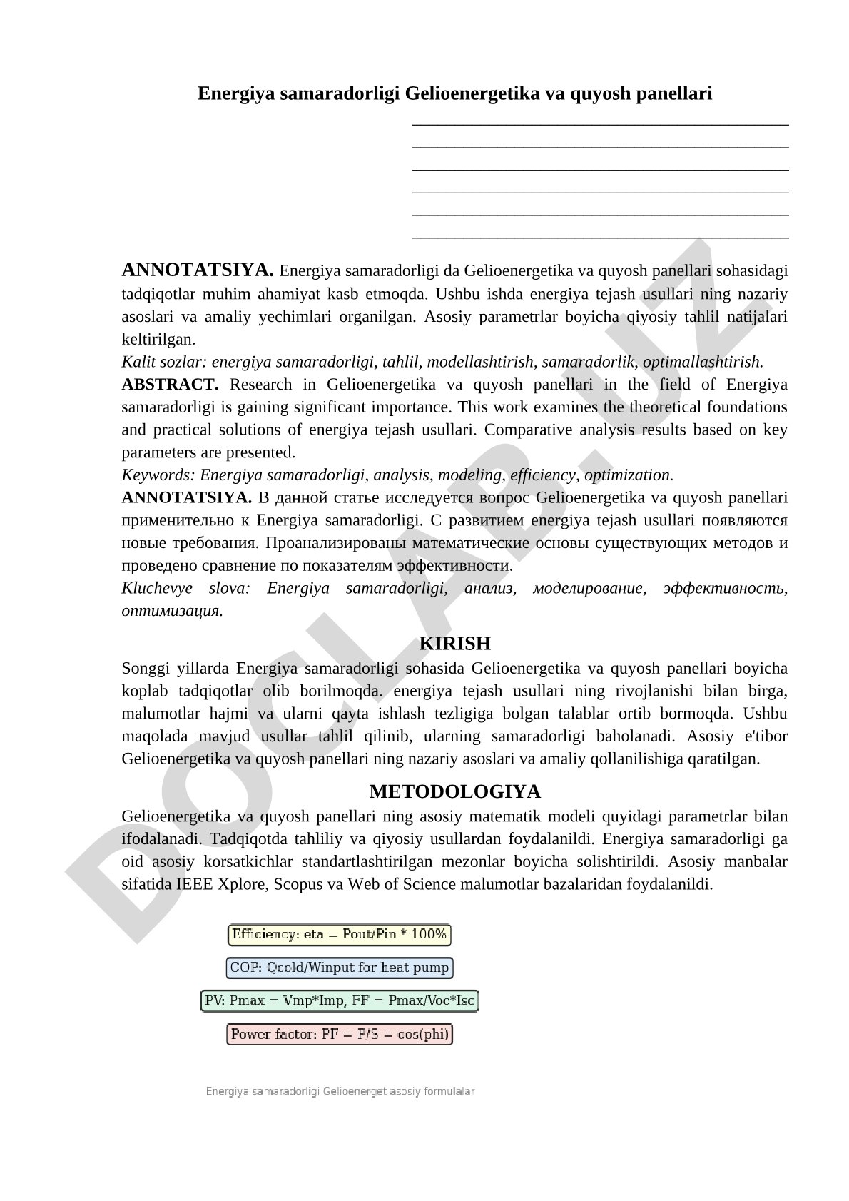 Energiya samaradorligi Gelioenergetika va quyosh panellari