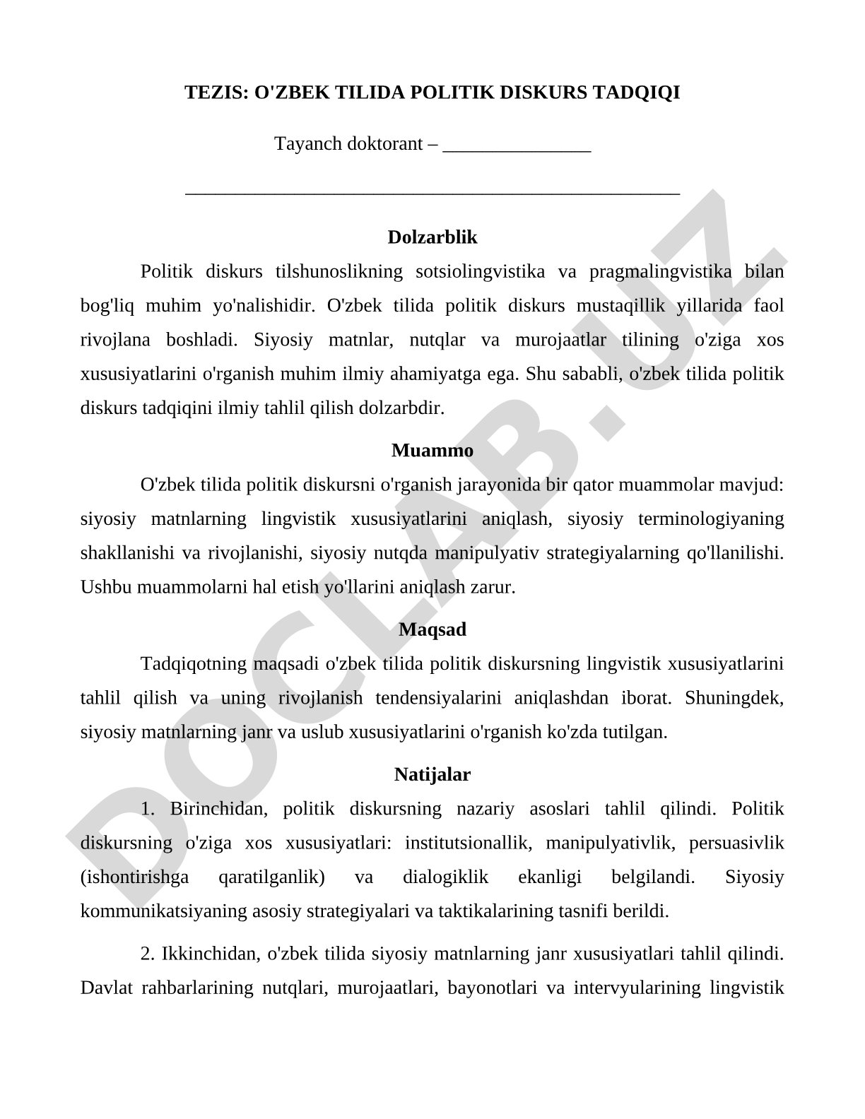 O'zbek tilida politik diskurs tadqiqi