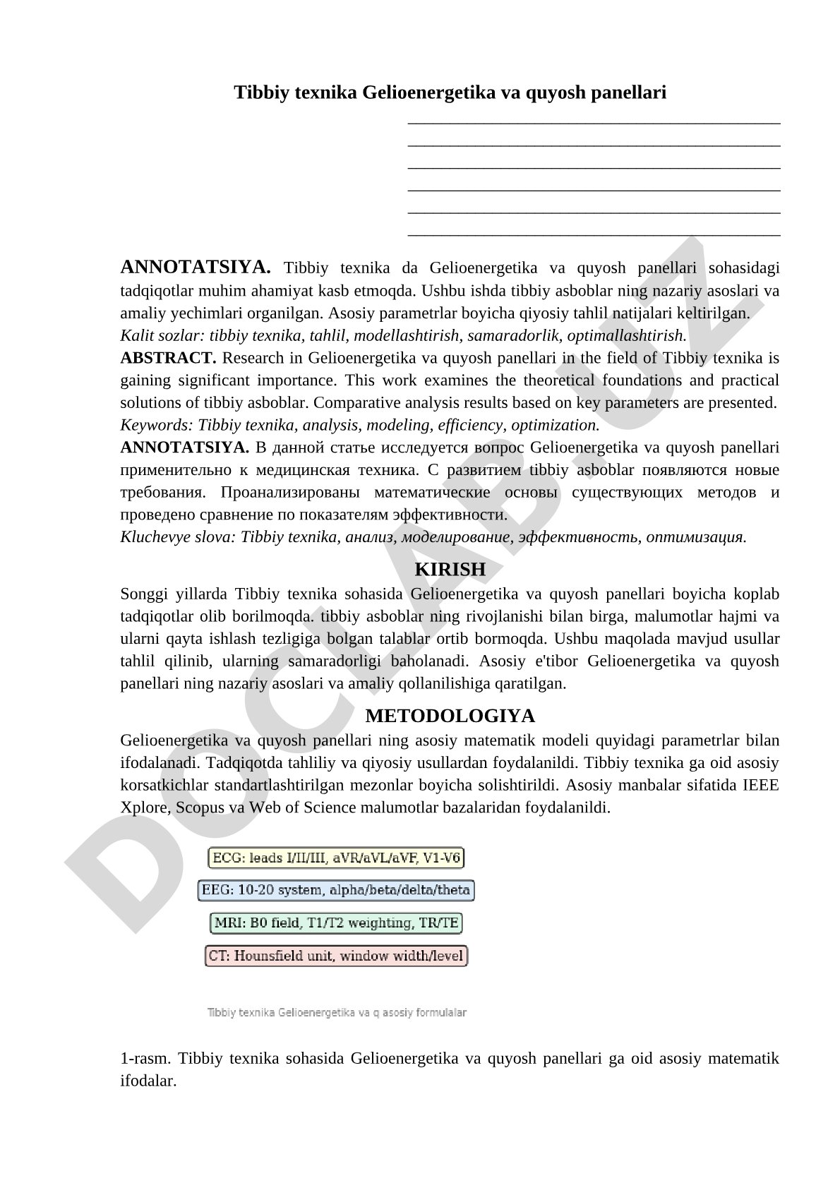 Tibbiy texnikada gelioenergetika va quyosh panellari