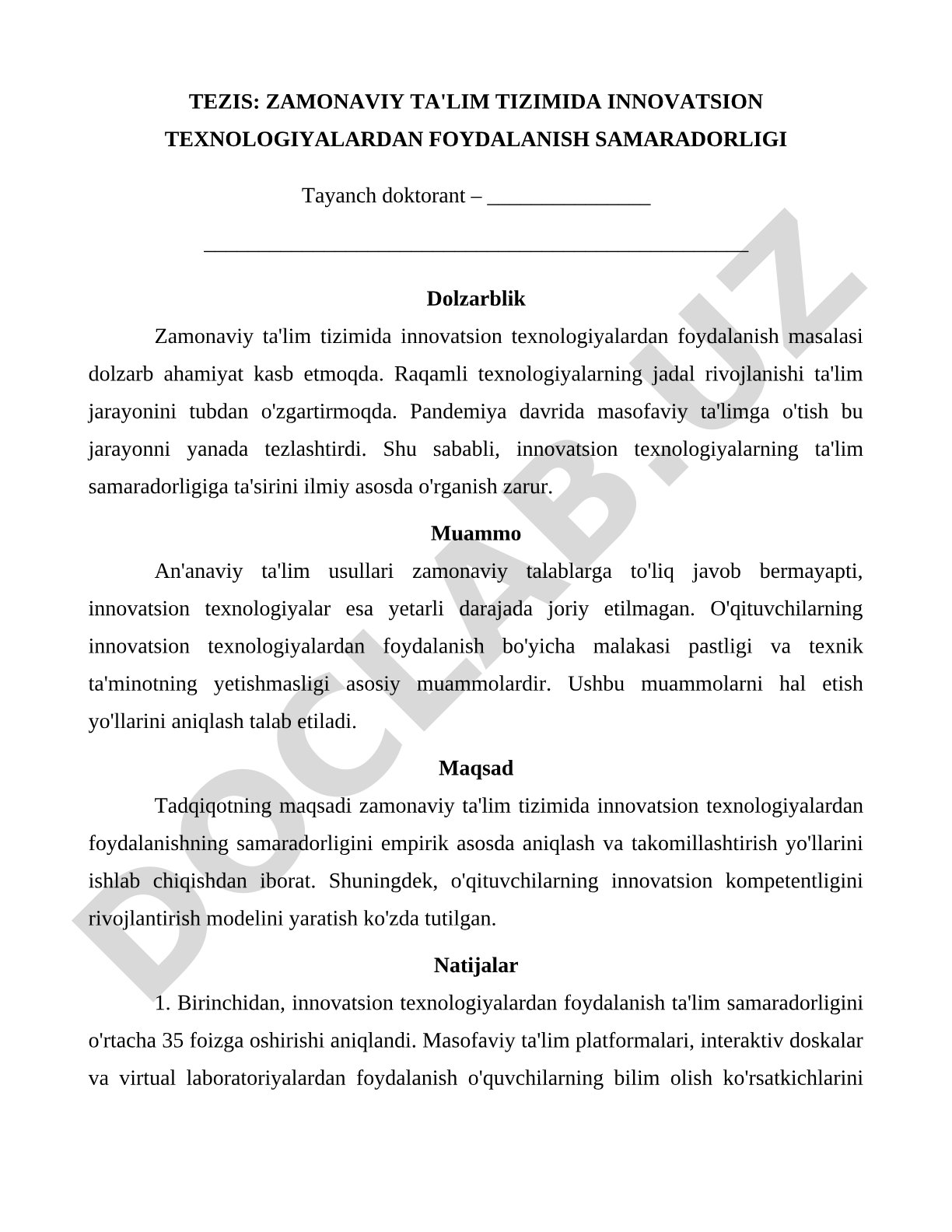 Zamonaviy ta'lim tizimida innovatsion texnologiyalardan foydalanish samaradorligi
