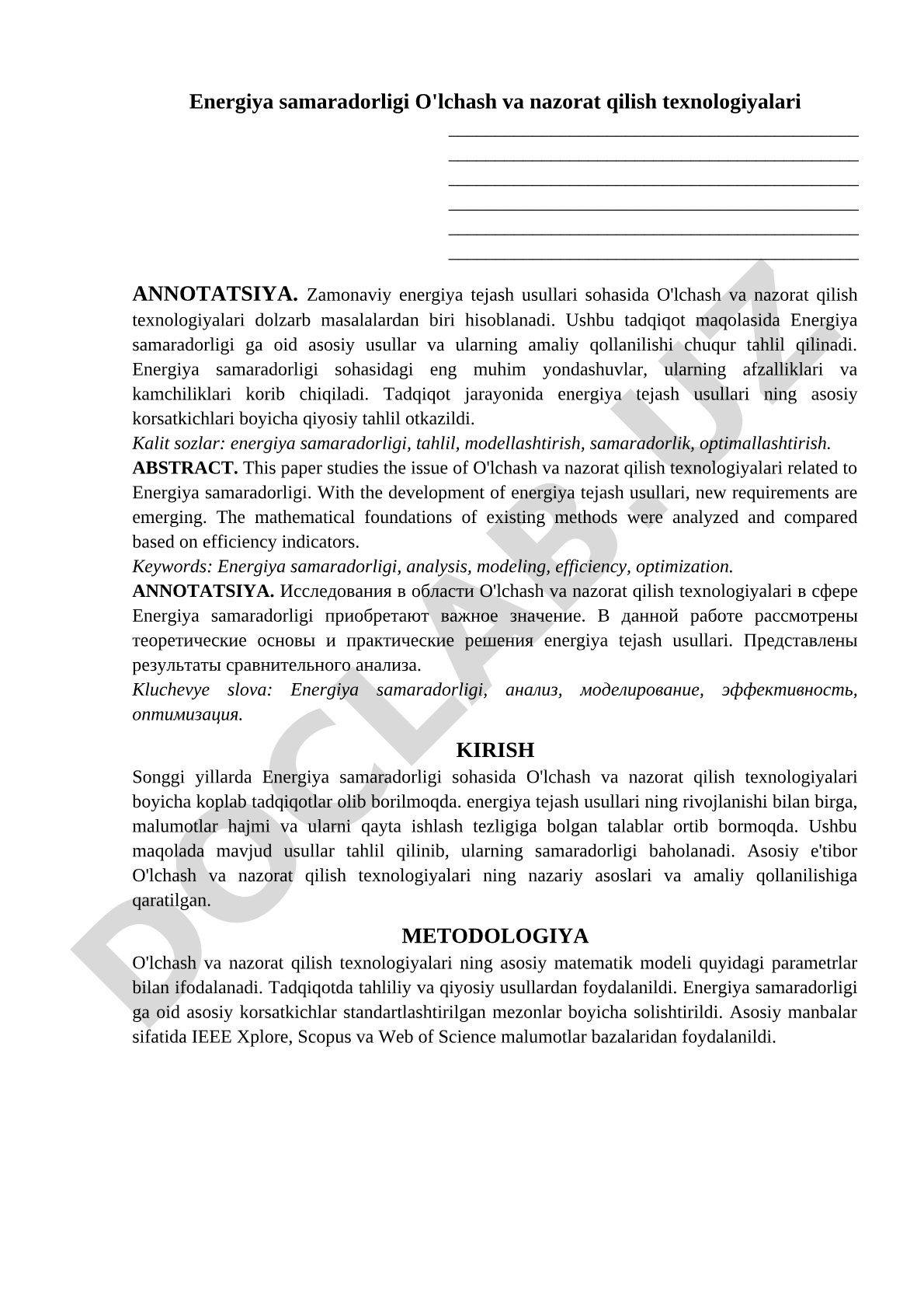 Energiya samaradorligi: O'lchash va nazorat qilish texnologiyalari