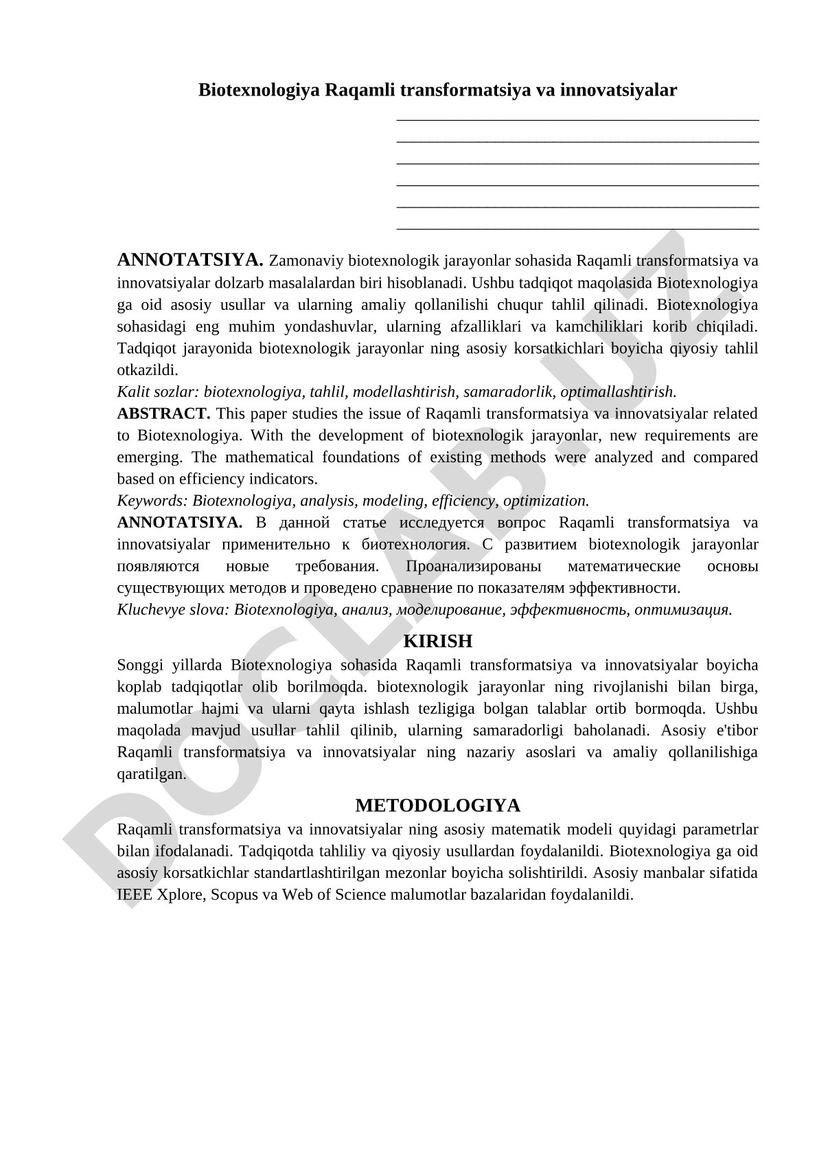 Biotexnologiya Raqamli transformatsiya va innovatsiyalar
