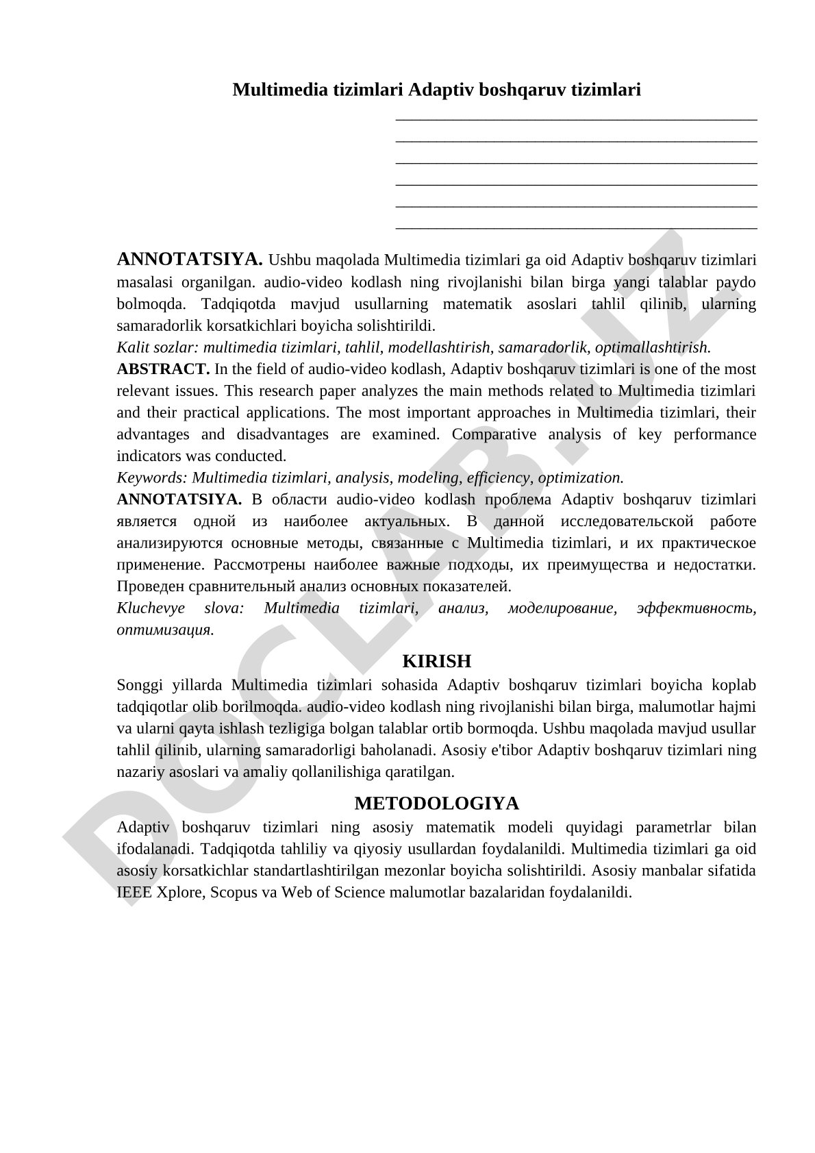 Multimedia tizimlari Adaptiv boshqaruv tizimlari