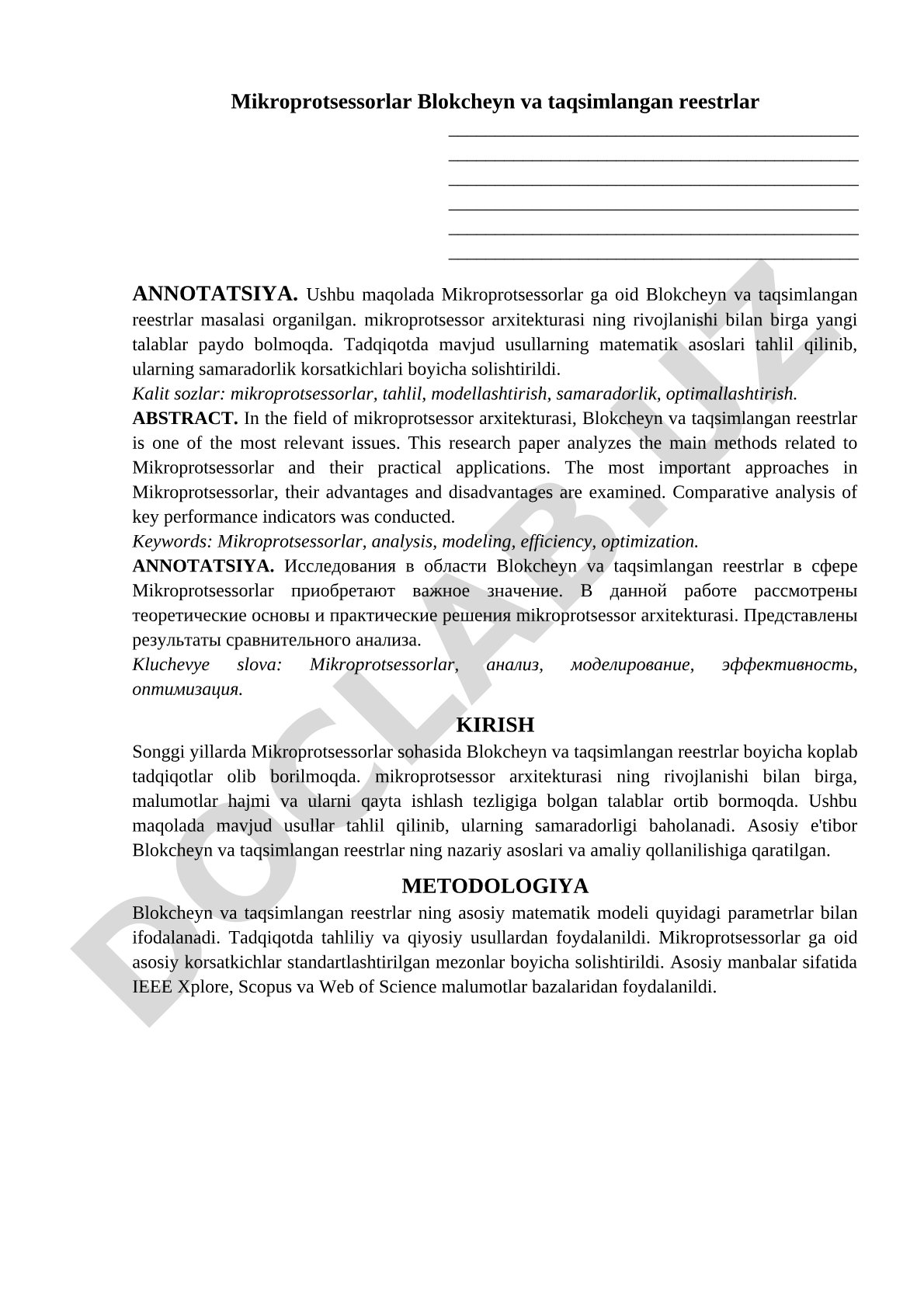 Mikroprotsessorlar Blokcheyn va taqsimlangan reestrlar
