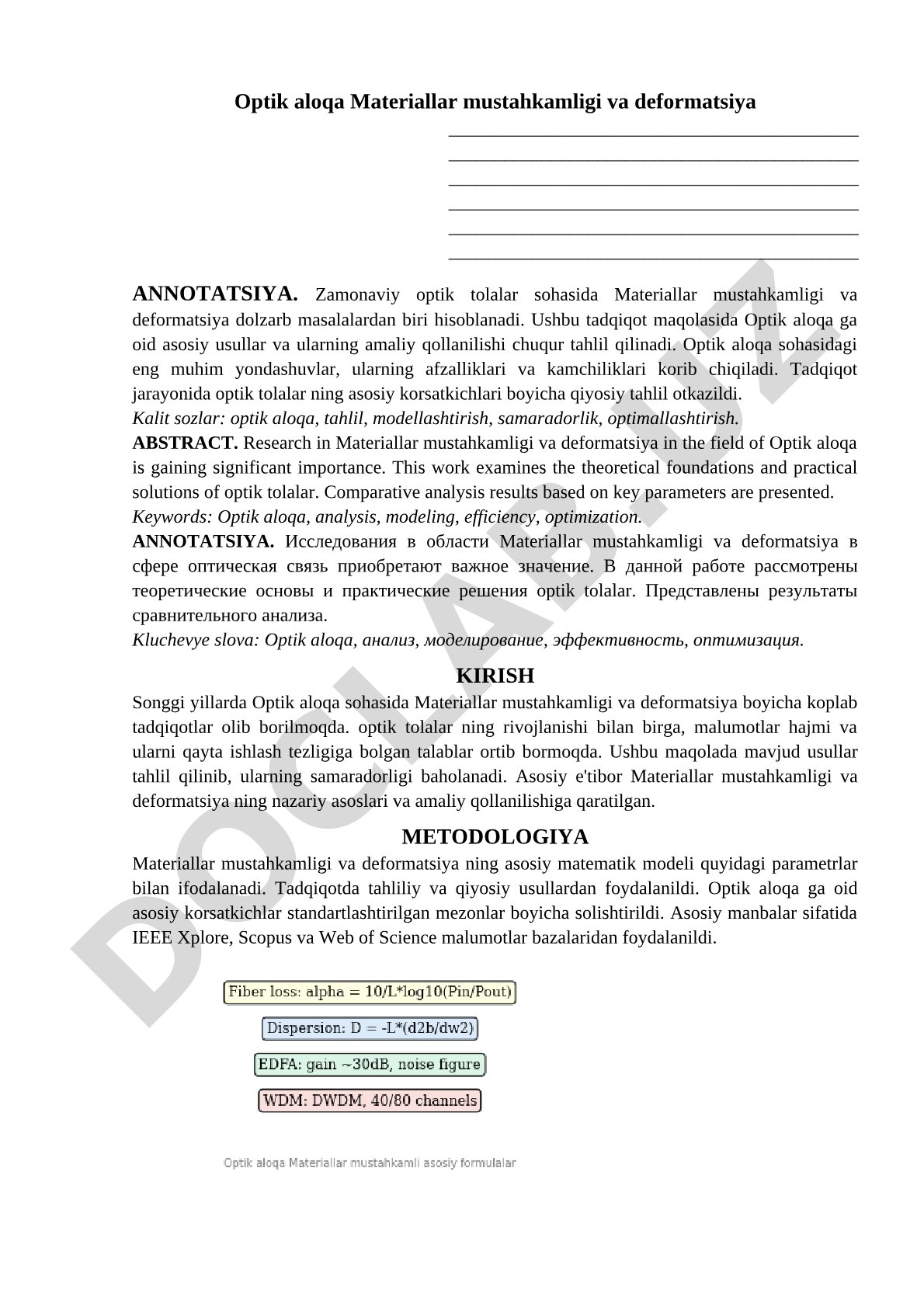 Optik aloqa materiallar mustahkamligi va deformatsiya