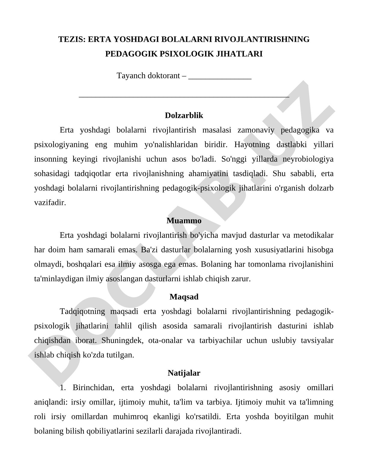 Erta yoshdagi bolalarni rivojlantirishning pedagogik psixologik jihatlari