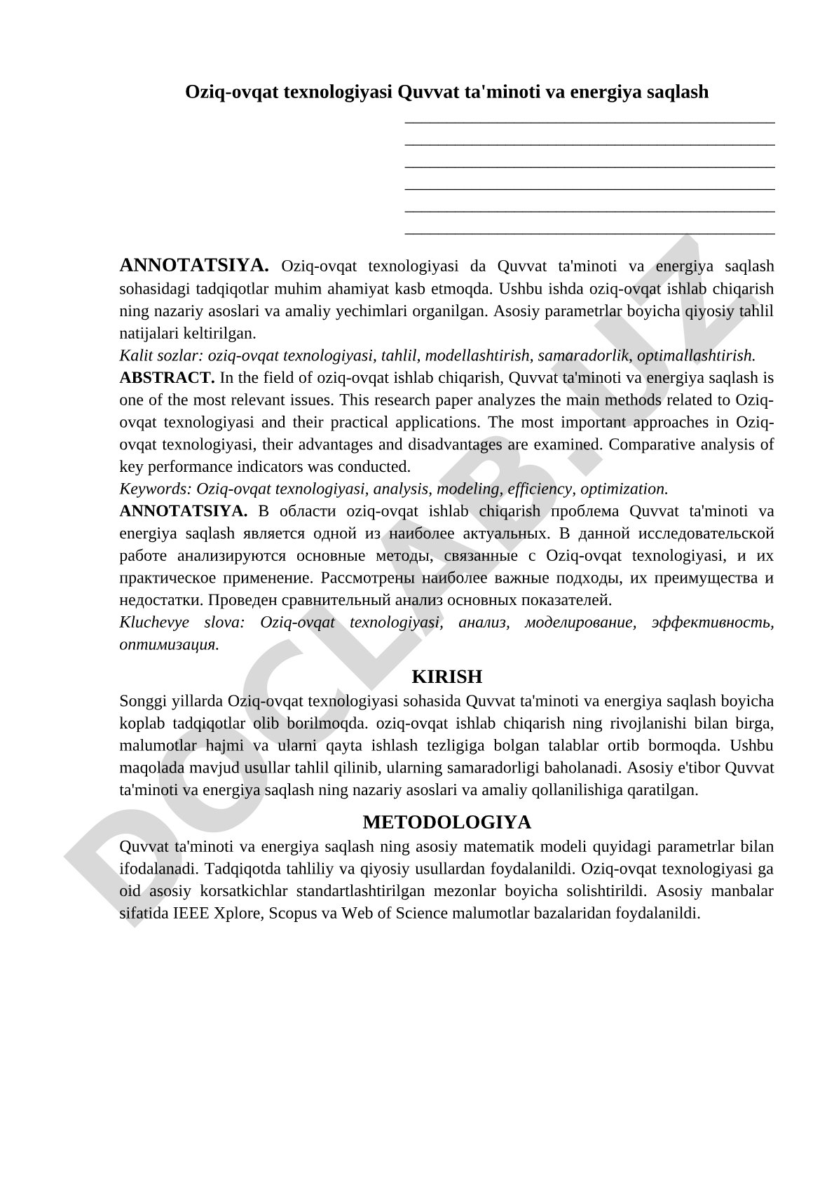 Oziq-ovqat texnologiyasida quvvat ta'minoti va energiya saqlash