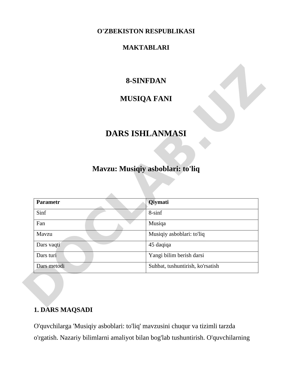 Musiqiy asboblari: to'liq