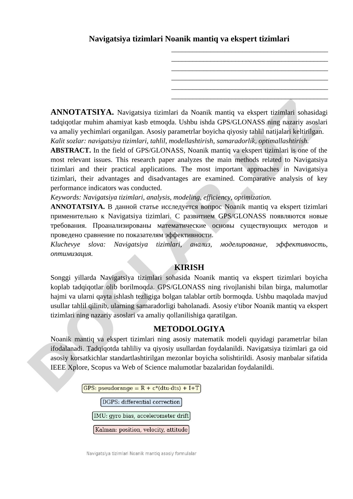 Navigatsiya tizimlari Noanik mantiq va ekspert tizimlari