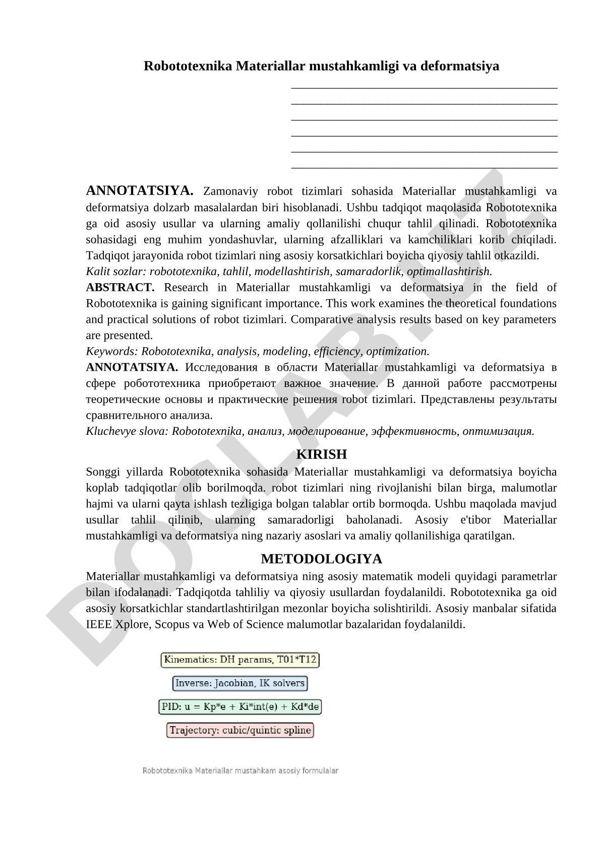 Robototexnika materiallar mustahkamligi va deformatsiyasi