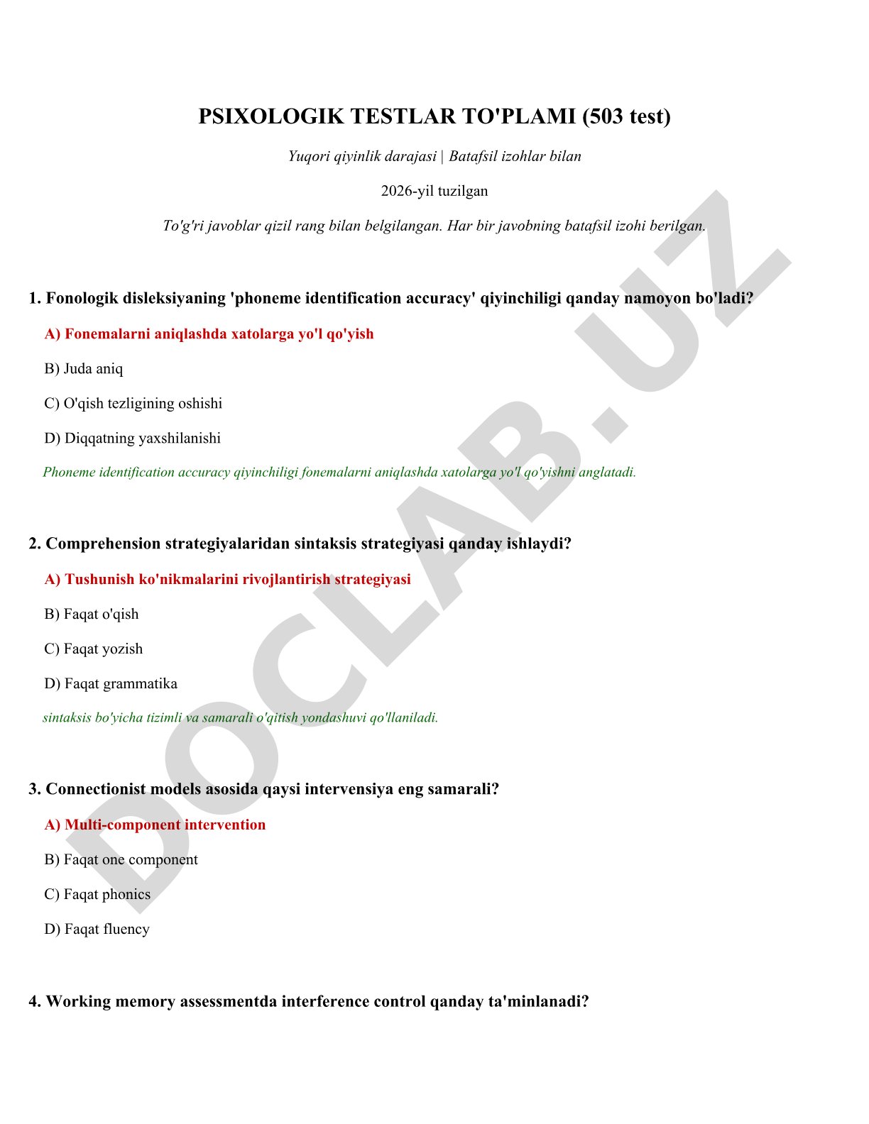 Psixologik testlar to'plami (503 test)