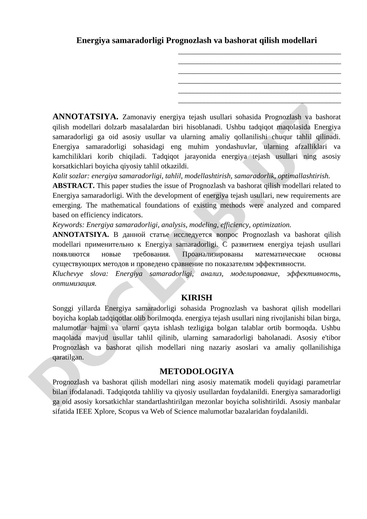 Energiya samaradorligi Prognozlash va bashorat qilish modellari