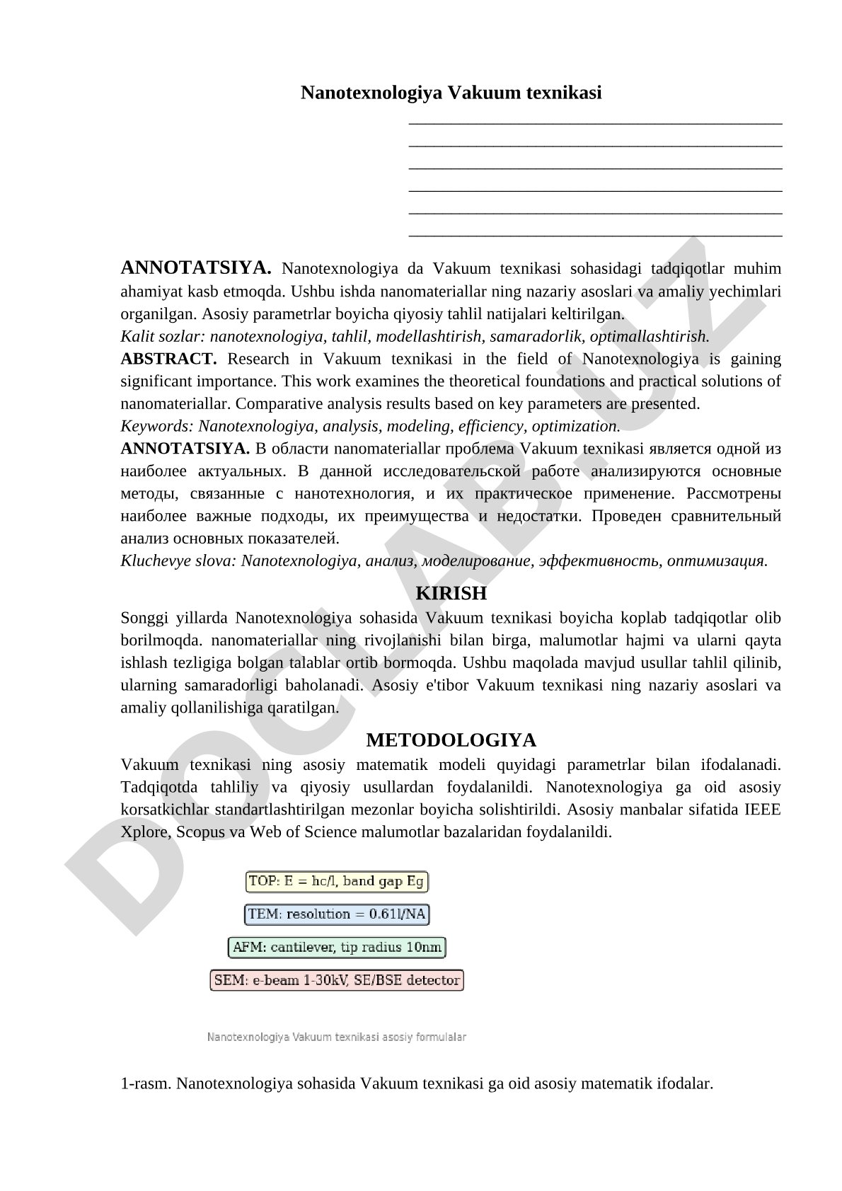 Nanotexnologiya va vakuum texnikasi tadqiqotlari