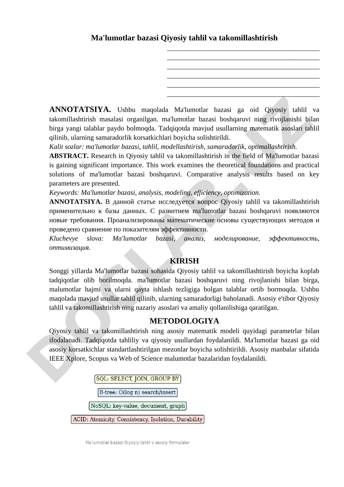 Ma'lumotlar bazasi Qiyosiy tahlil va takomillashtirish